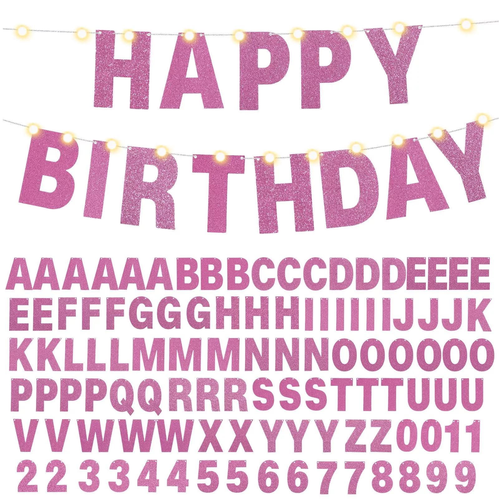 TaoBary DIY Banner Kit with Glitter Letters, Pink, 107 Pieces