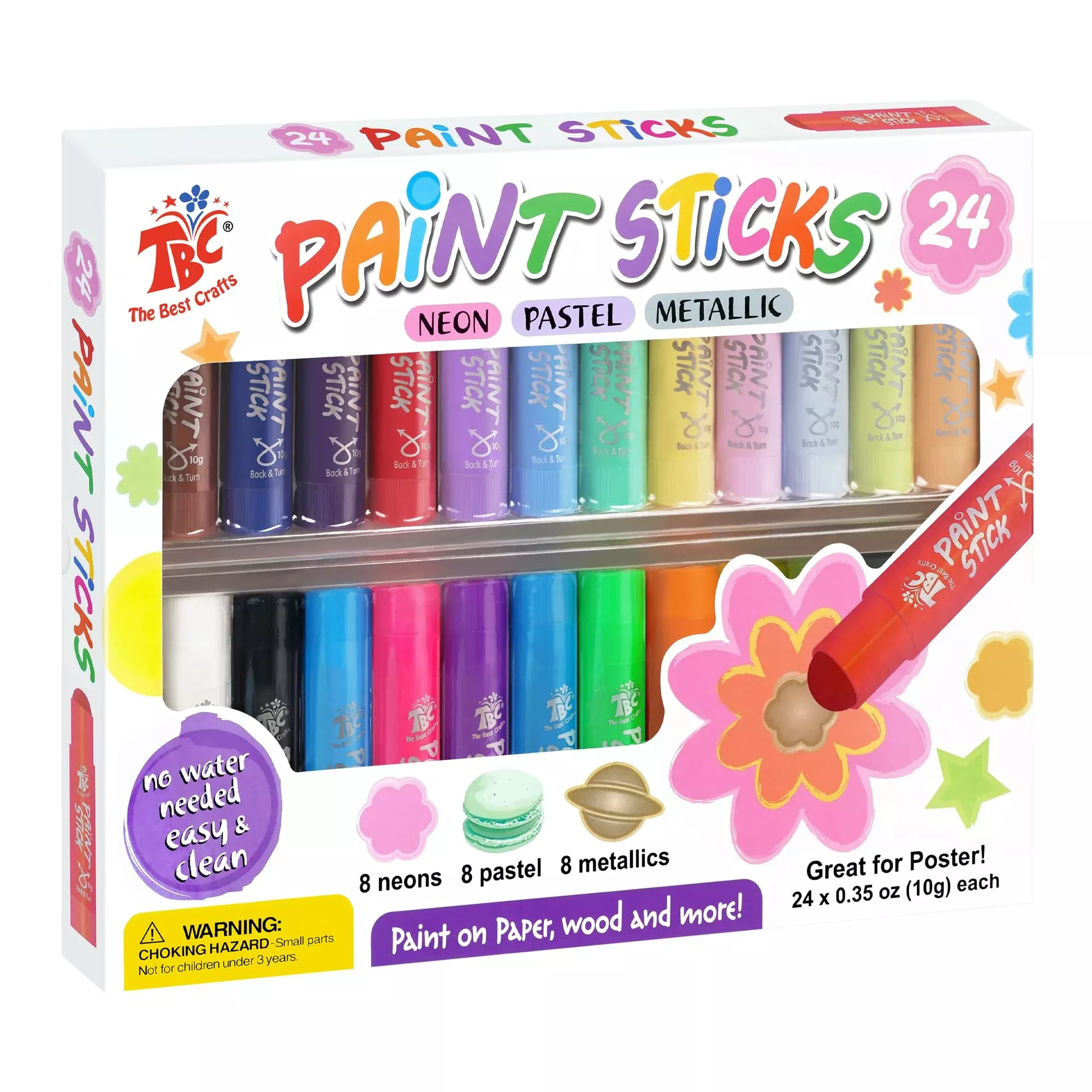 TBC The Best Crafts Tempera Paint Sticks 24 Colors Mixed Pack 0.04