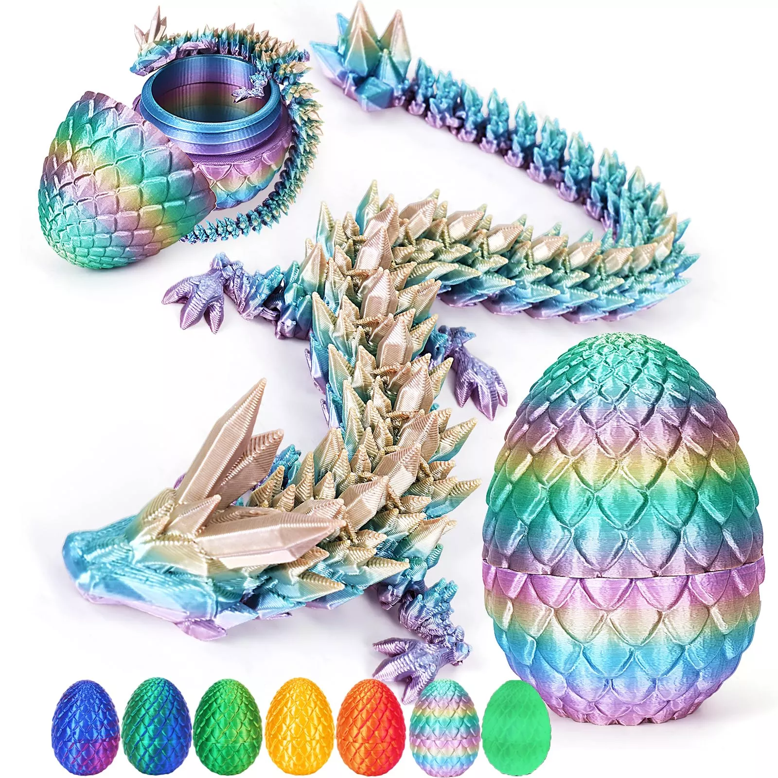 TBOLINE Dragon Egg Toy with Articulated Dragon, 12" Random Rainbow