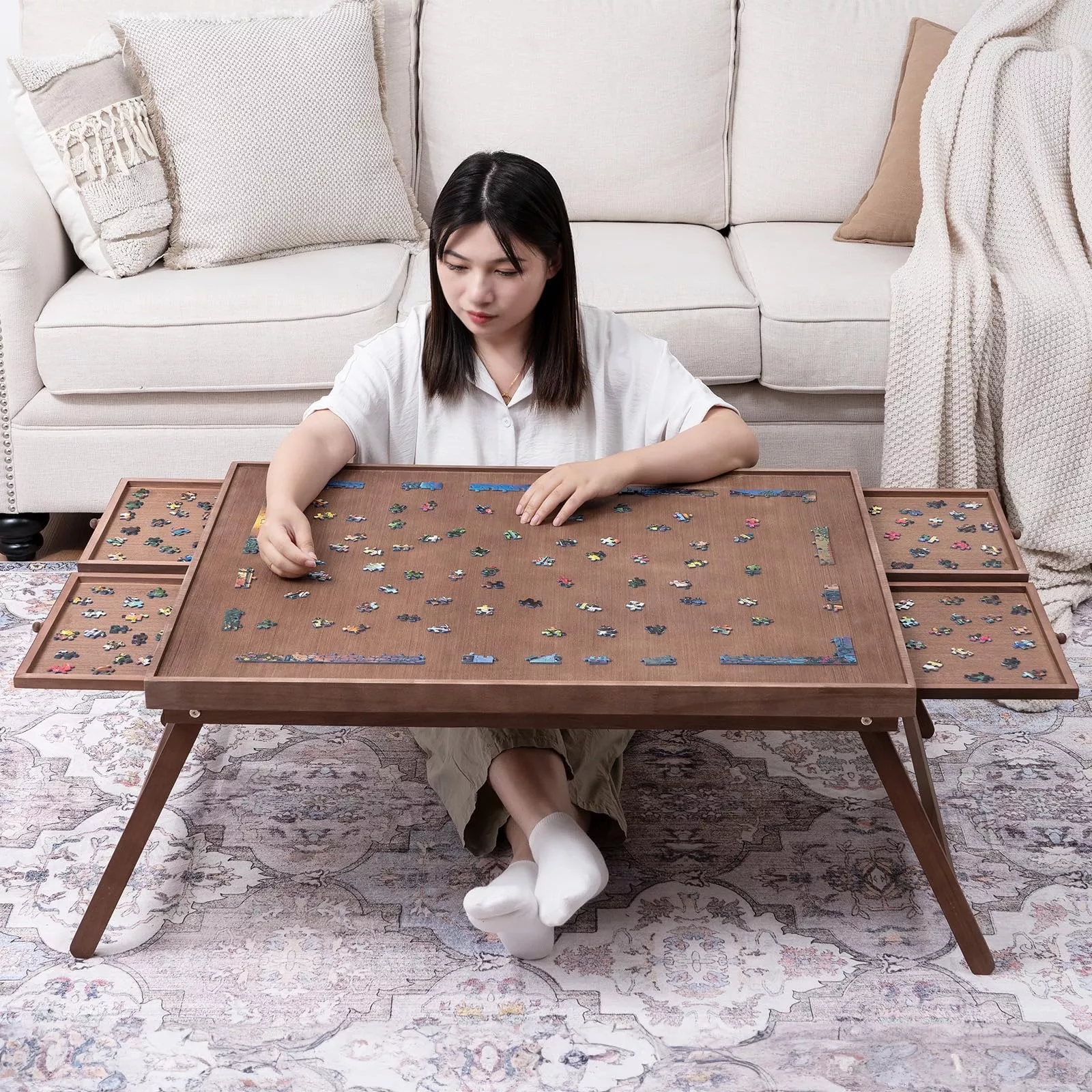 TEAKMAMA Puzzle Board with Drawers, Large-1500 Pieces, Chocolate Brown