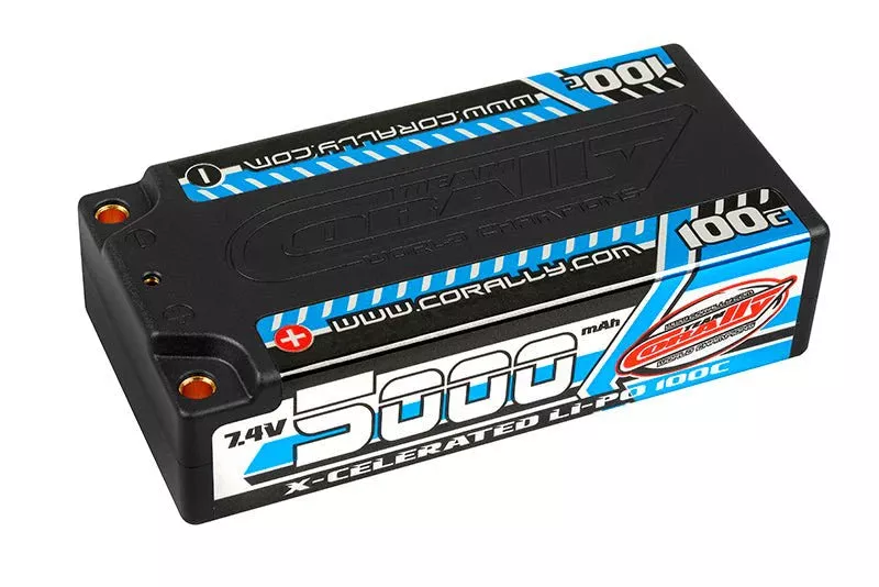 Team Corally C-49705 2S 7.4V 5000mAh 100C X-Celerated Hardcase Lipo Battery with 4mm Bullet Connectors