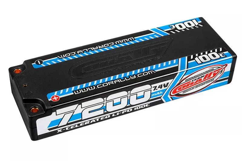 Team Corally C-49720 2S 7.4V 7200mAh 100C X-Celerated Hardcase Lipo Battery with 4mm Bullet Connectors
