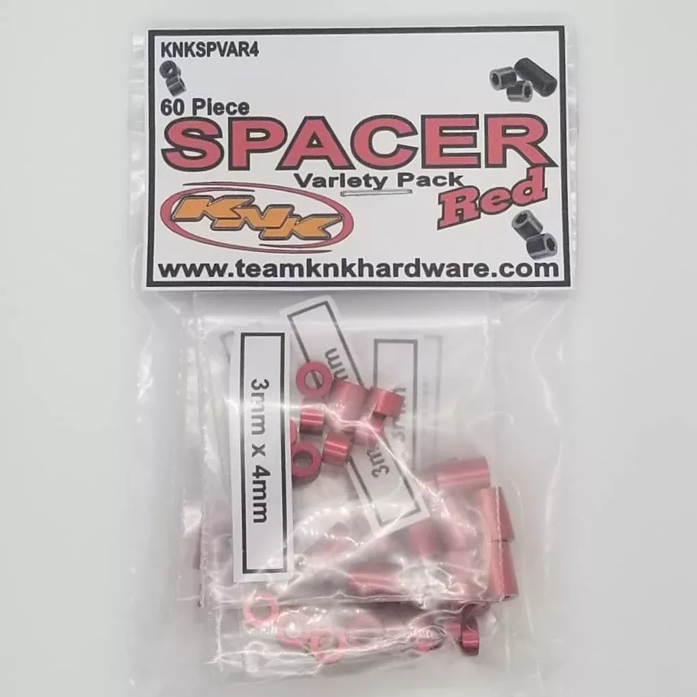 Team KNK (SPVAR4) Red Aluminum Spacer Variety Pack (60 Pack)