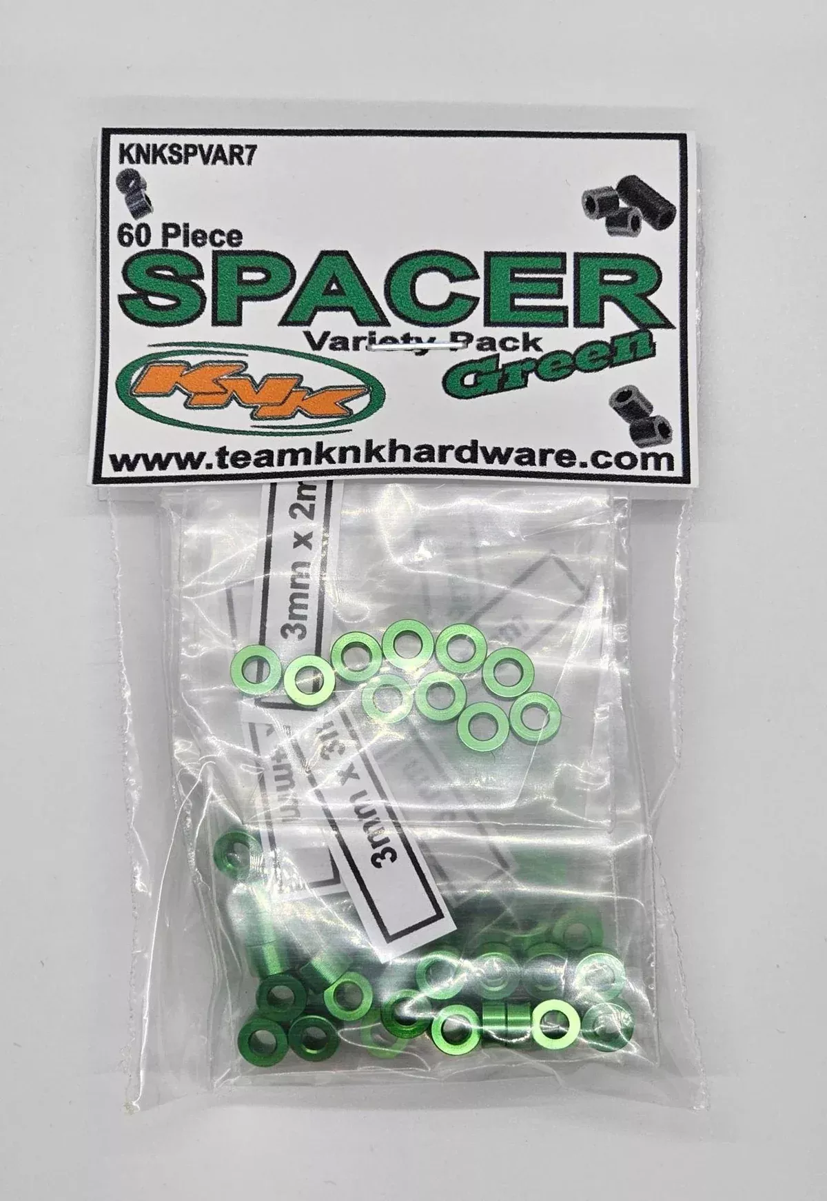 Team KNK (SPVAR7) Green Aluminum Spacer Variety Pack (60 Pack)