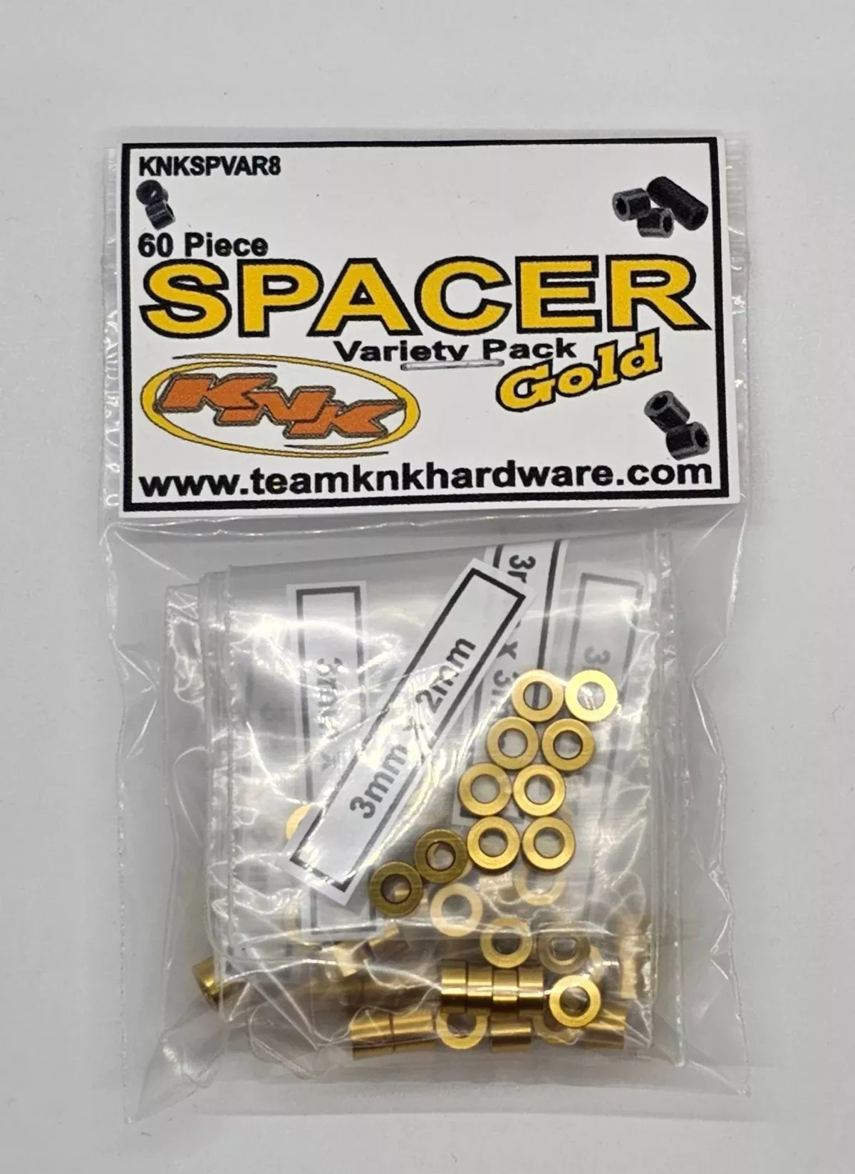 Team KNK (SPVAR8) Gold Aluminum Spacer Variety Pack (60 Pack)