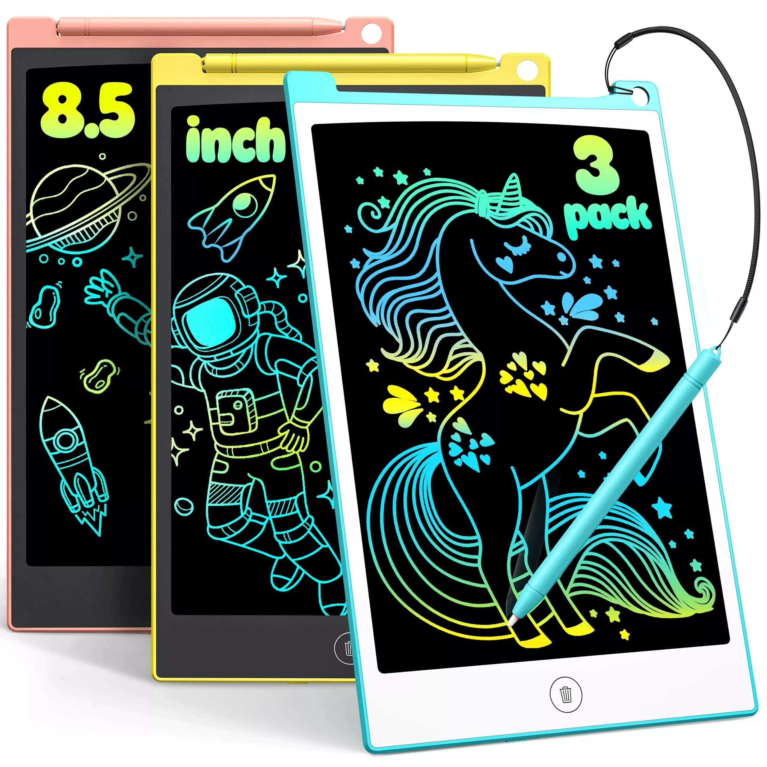 Tecjoe 3 Pack Lcd Writing Tablet, 8.5 Inch Colorful Doodle Board Drawi