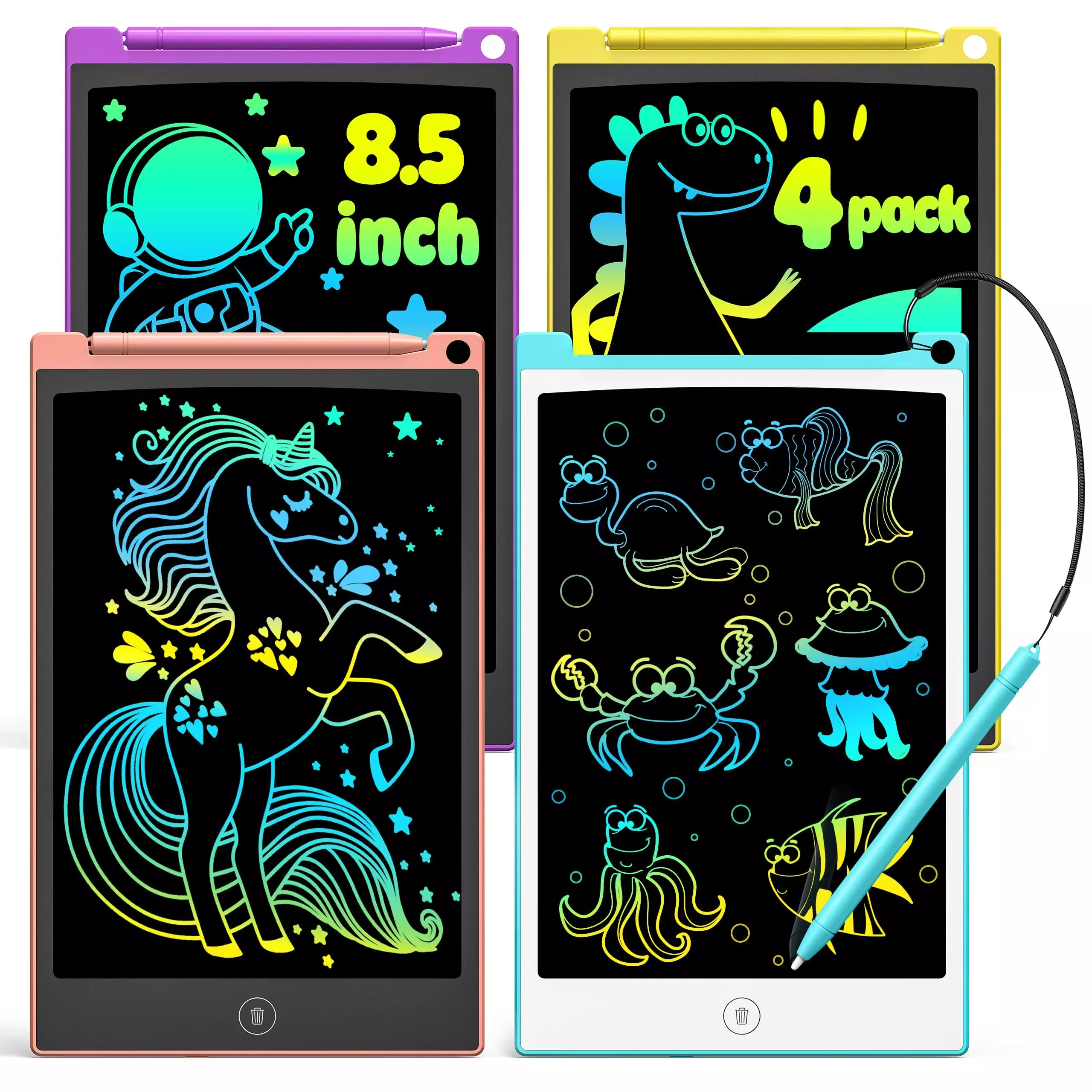 TECJOE LCD Writing Tablet 8.5 Inch Blue & Pink 4-Pack for Kids
