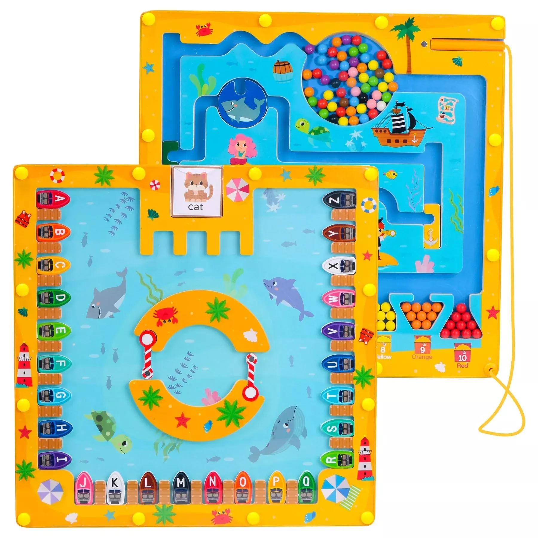 Teekdeer 2 in 1 Magnetic Maze Board for Kids, Ocean Theme, Green