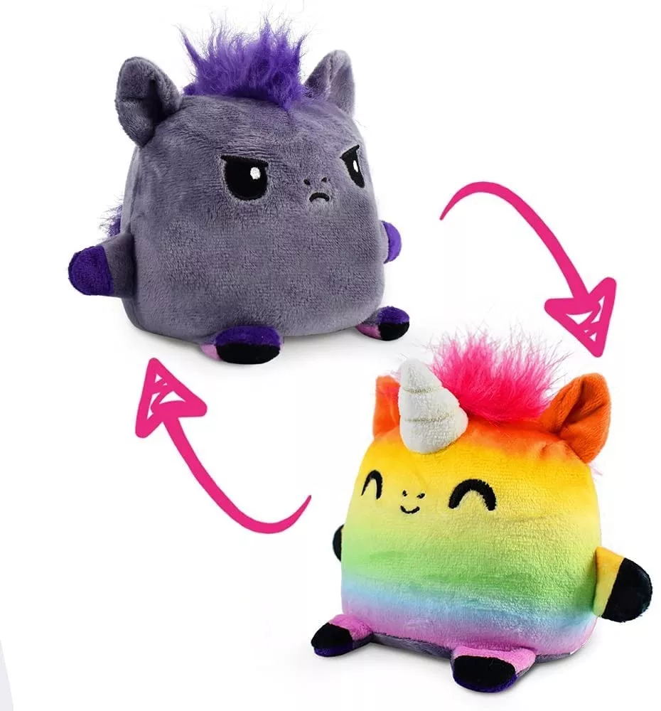 TeeTurtle Plushmates Reversible Plush - Horse + Unicorn, Rainbow + Gra