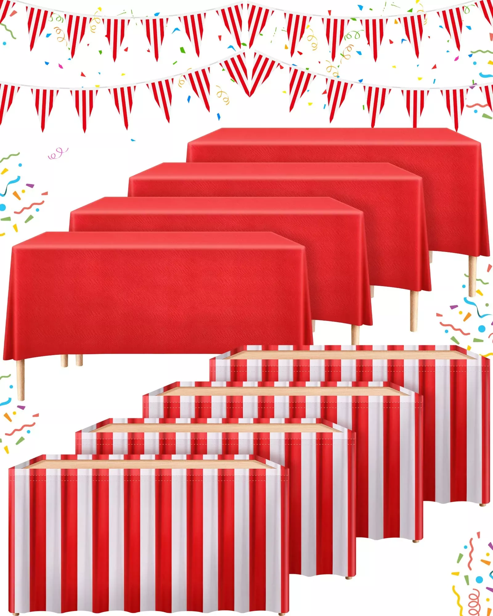 Tegeme Carnival Theme Decoration Set, 10 Pieces, Red and White