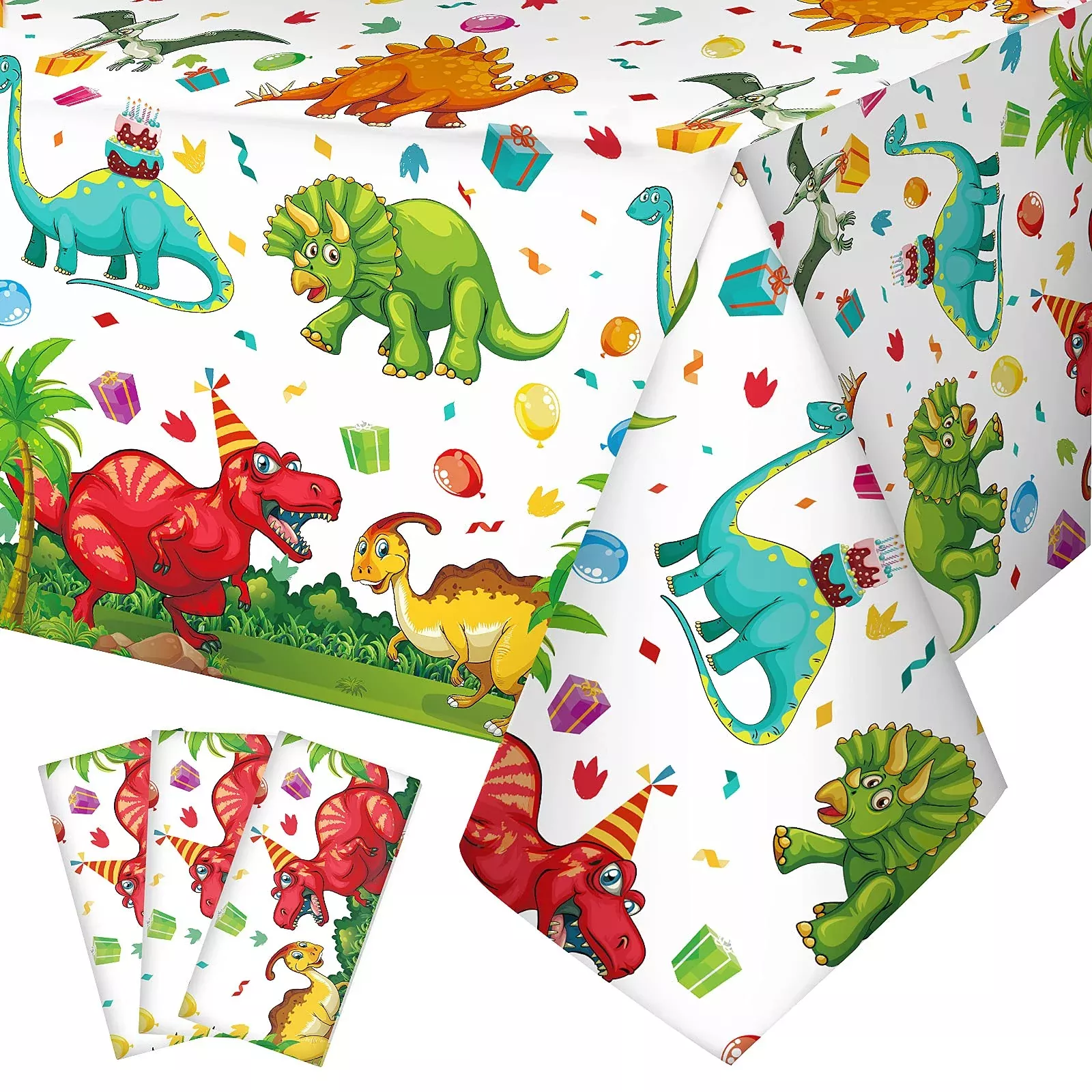 Tegeme Dinosaur Party Tablecloth 54x108 Inches Multi Color 3 Pack