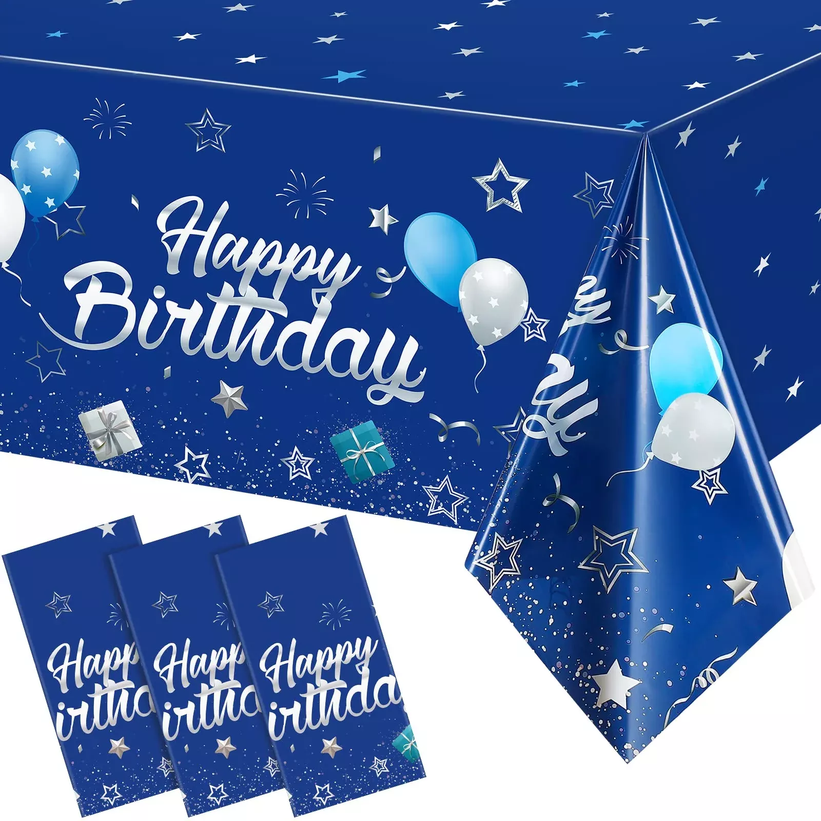 Tegeme Navy Blue and Silver Tablecloths, 54" x 108",