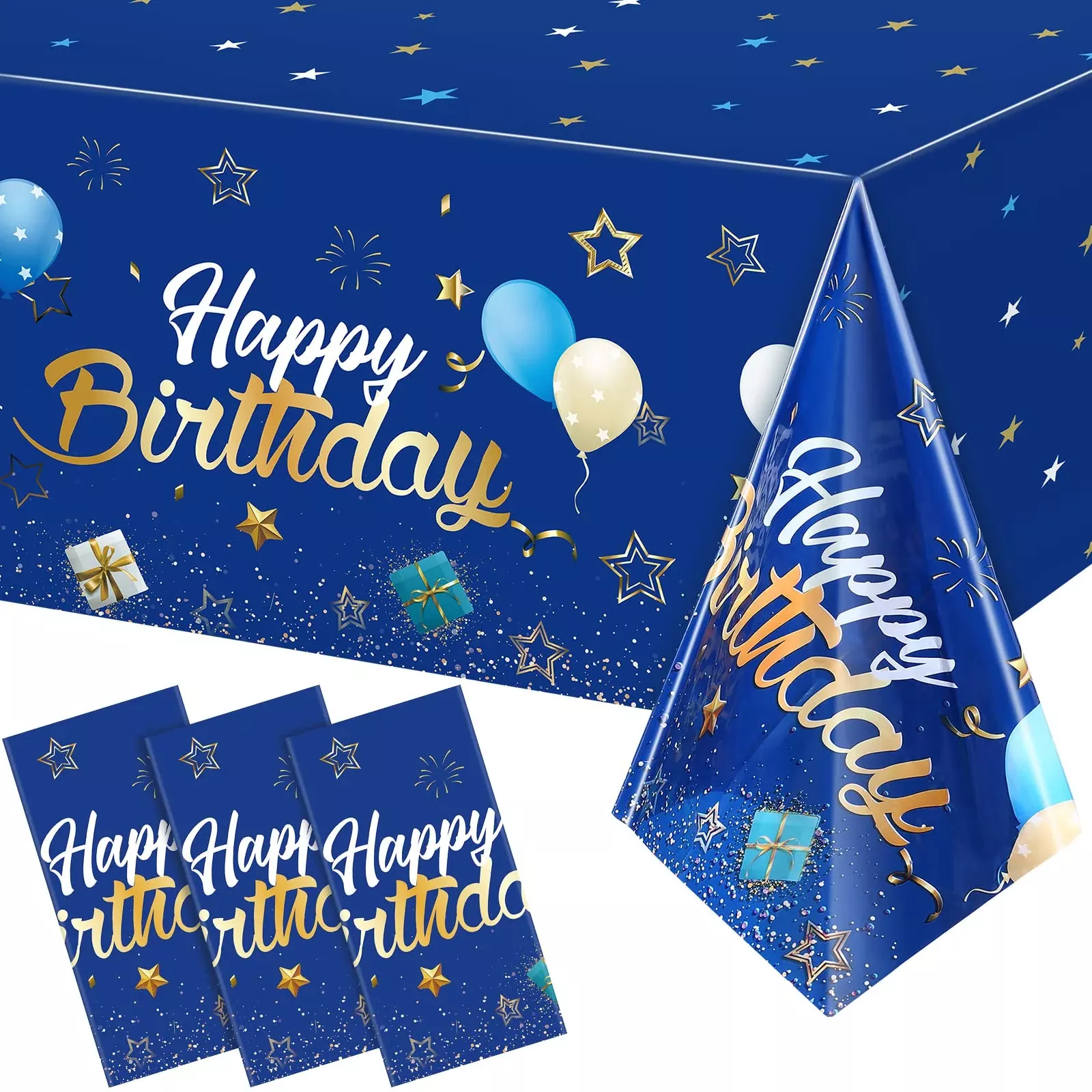 Tegeme Navy Blue Starry Party Tablecloth 54" x 108" - Pack
