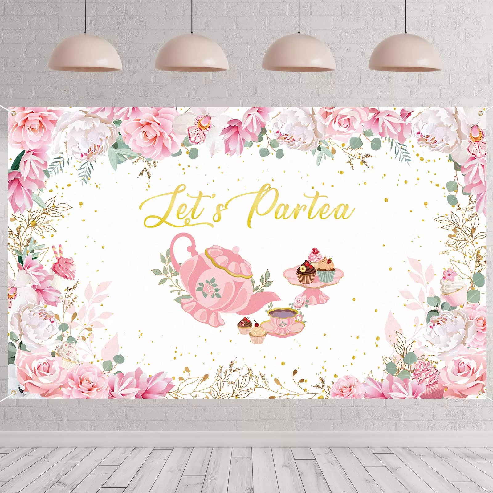Tegeme Tea Party Backdrop 180x110cm White Floral Decoration