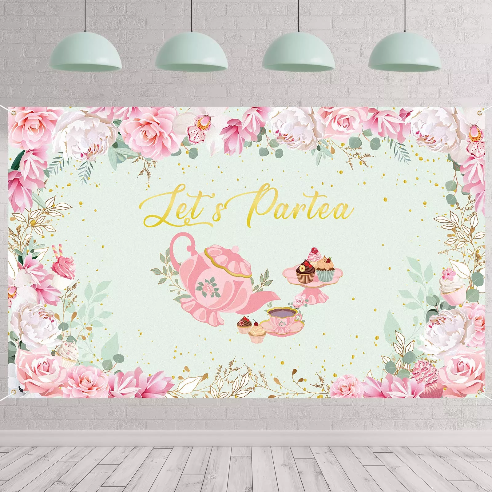 Tegeme Tea Party Backdrop, 6x3.6ft, Light Green,