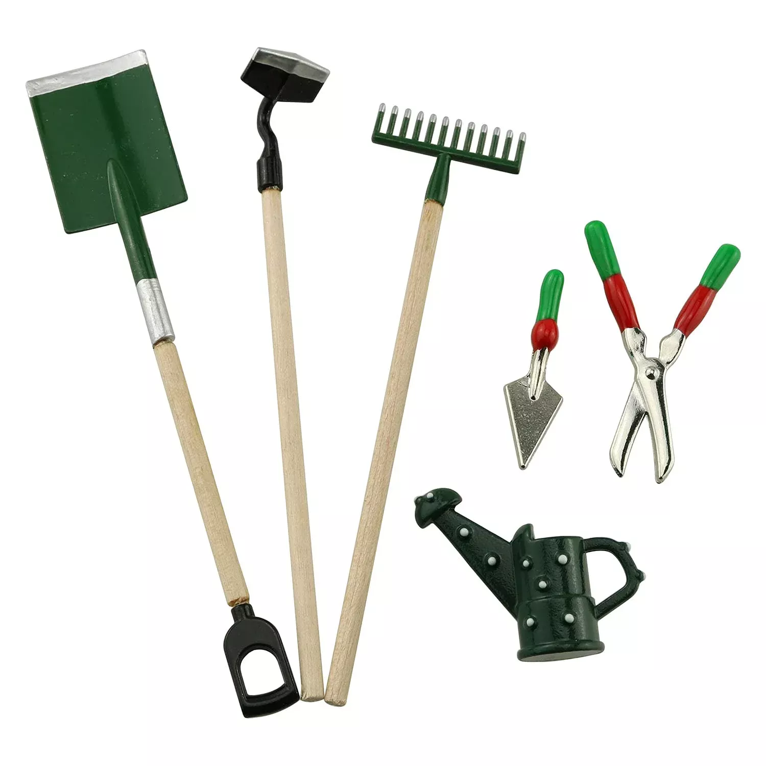 Tegg Miniature Gardening Tools Set for Dollhouse - 6 Pieces, Green