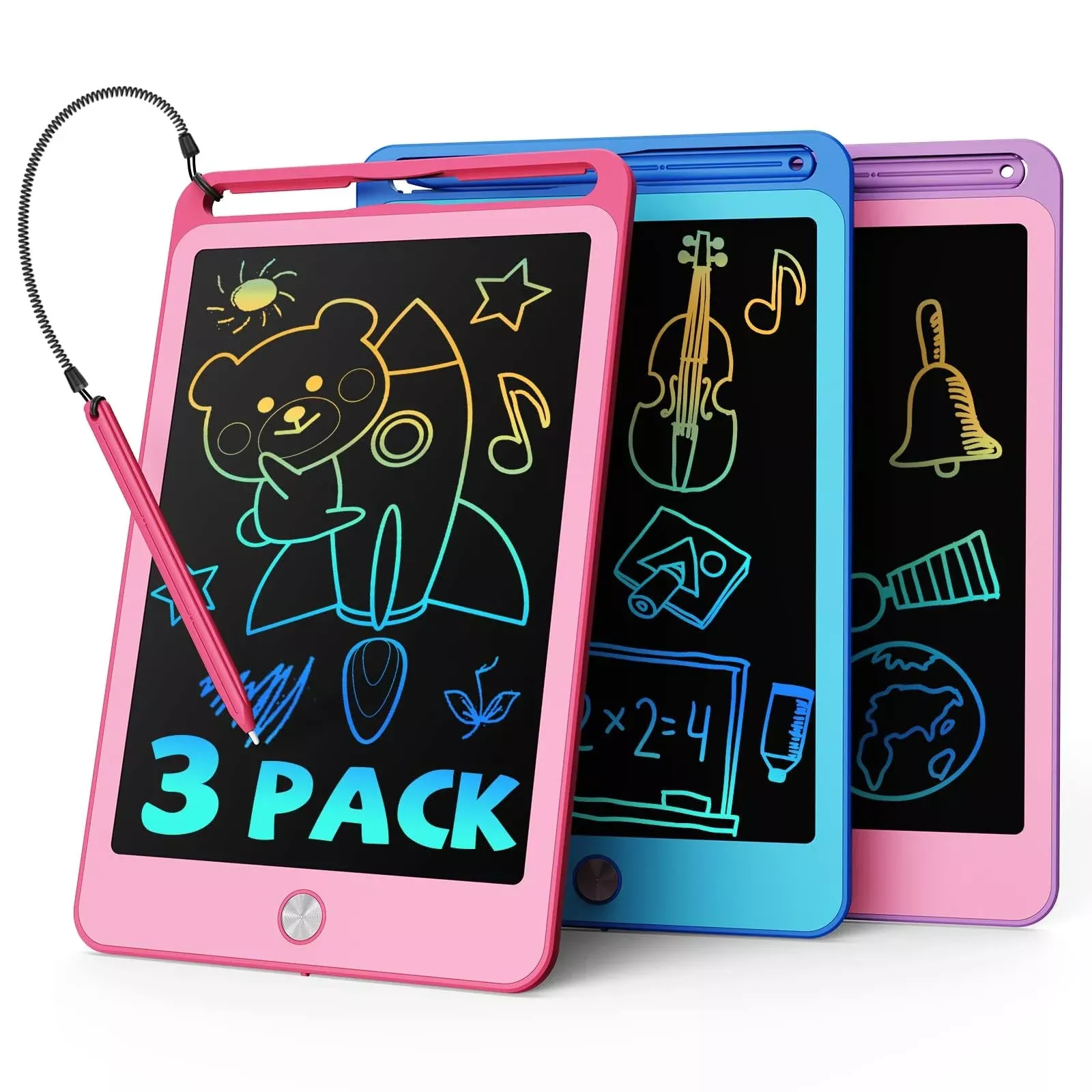 TEKFUN 3 Pack LCD Writing Tablet 8.5" Blue/Pink/Purple
