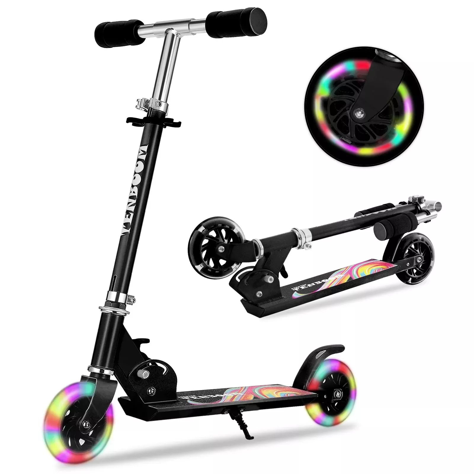 TENBOOM Kick Scooter for Kids 3-12, Foldable, Lightweight, Black