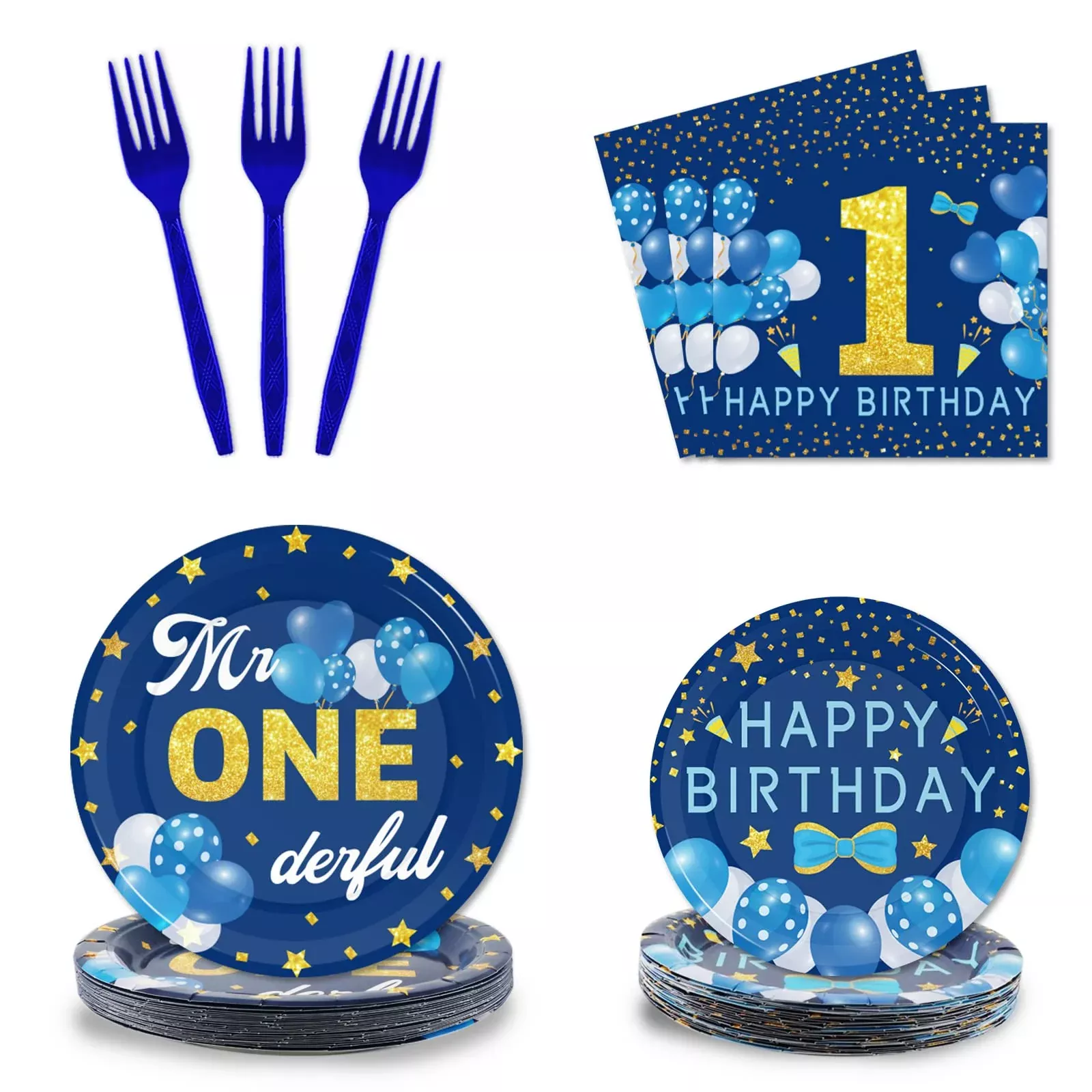 Tevxj 96Pcs Mr Onederful 1St Birthday Tableware Set First Birthday Din