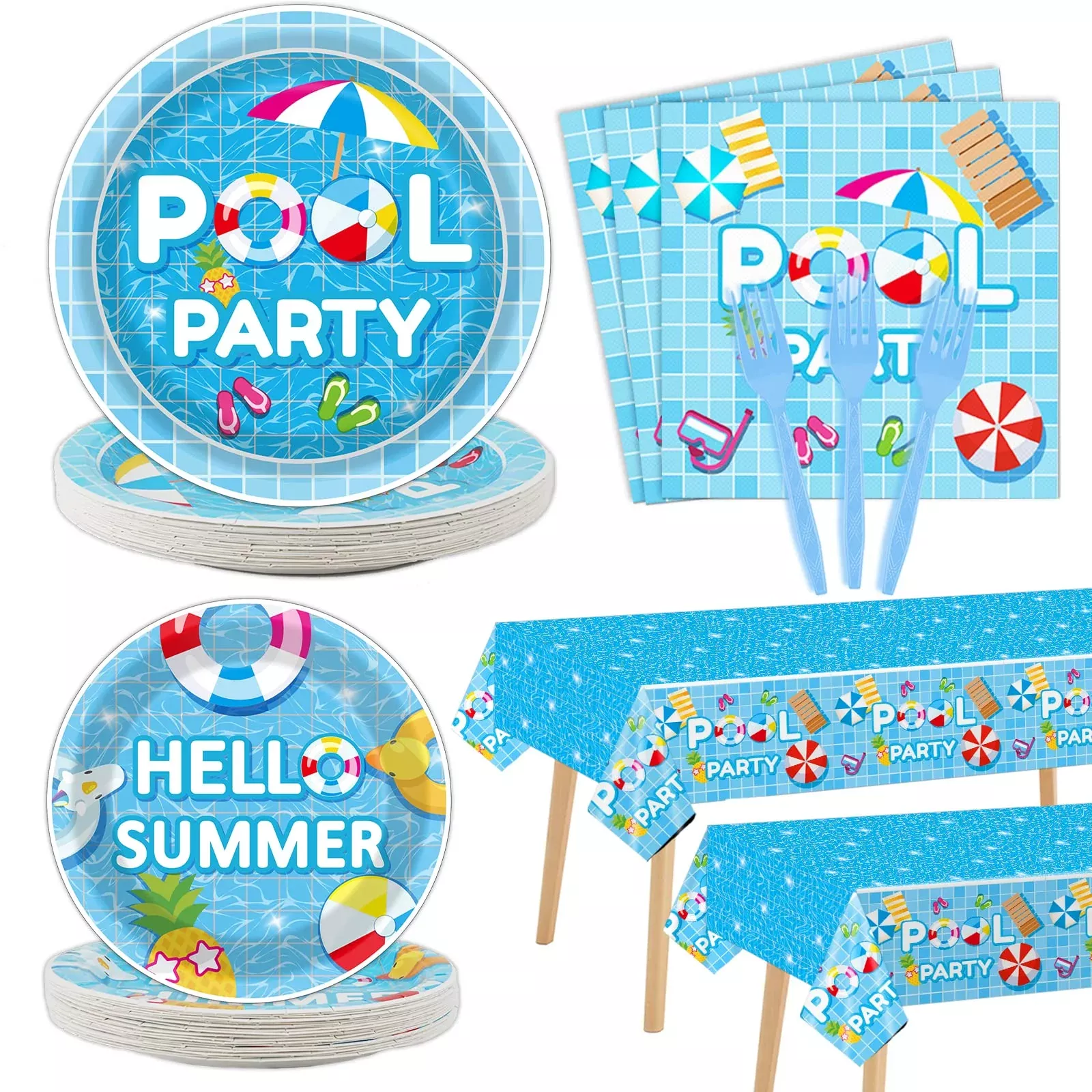 Tevxj 98 Pieces Pool Party Decorations Summer Beach Birthday Party Tab