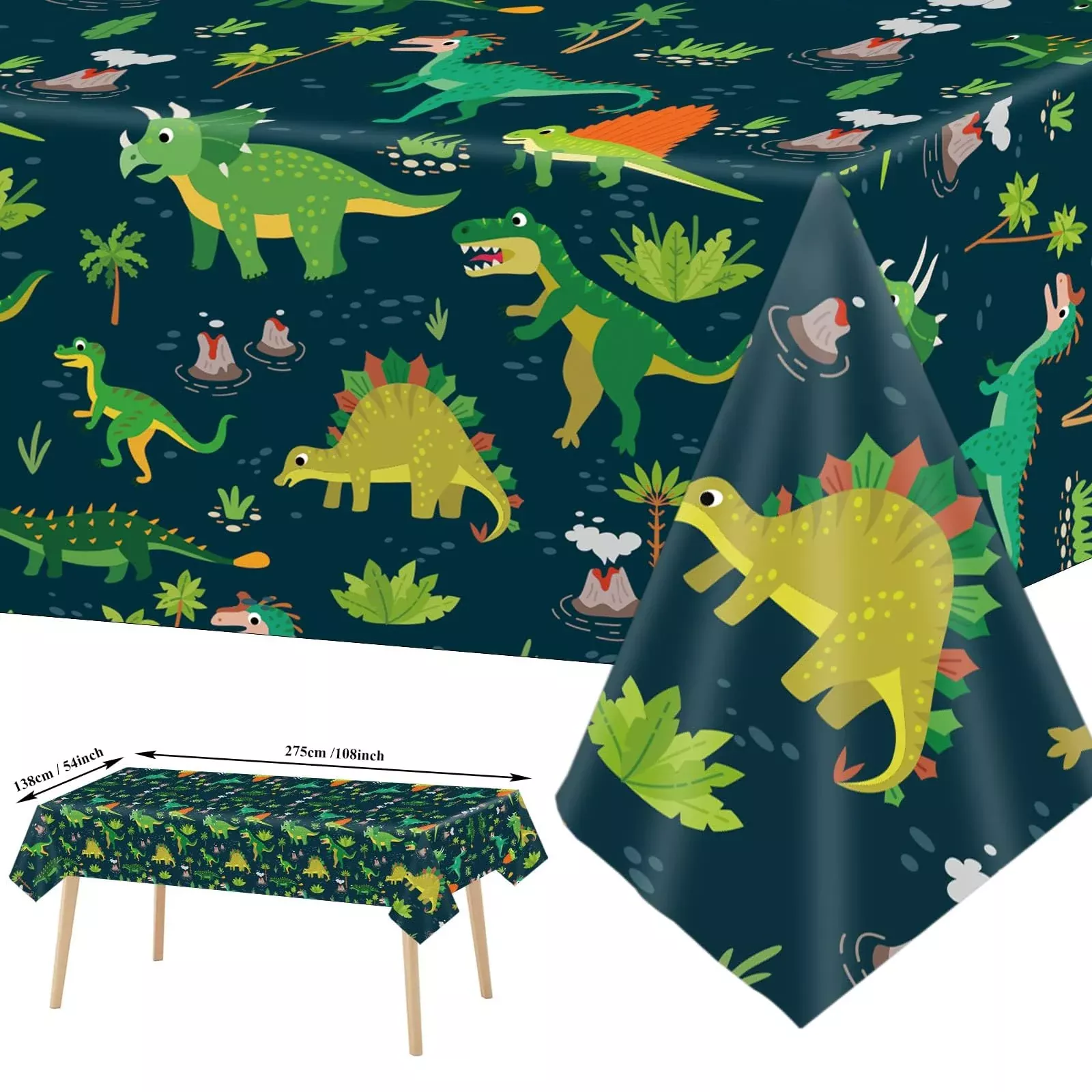 Tevxj Dinosaur Tablecloths for Birthday Party, Plastic, 54x108in,