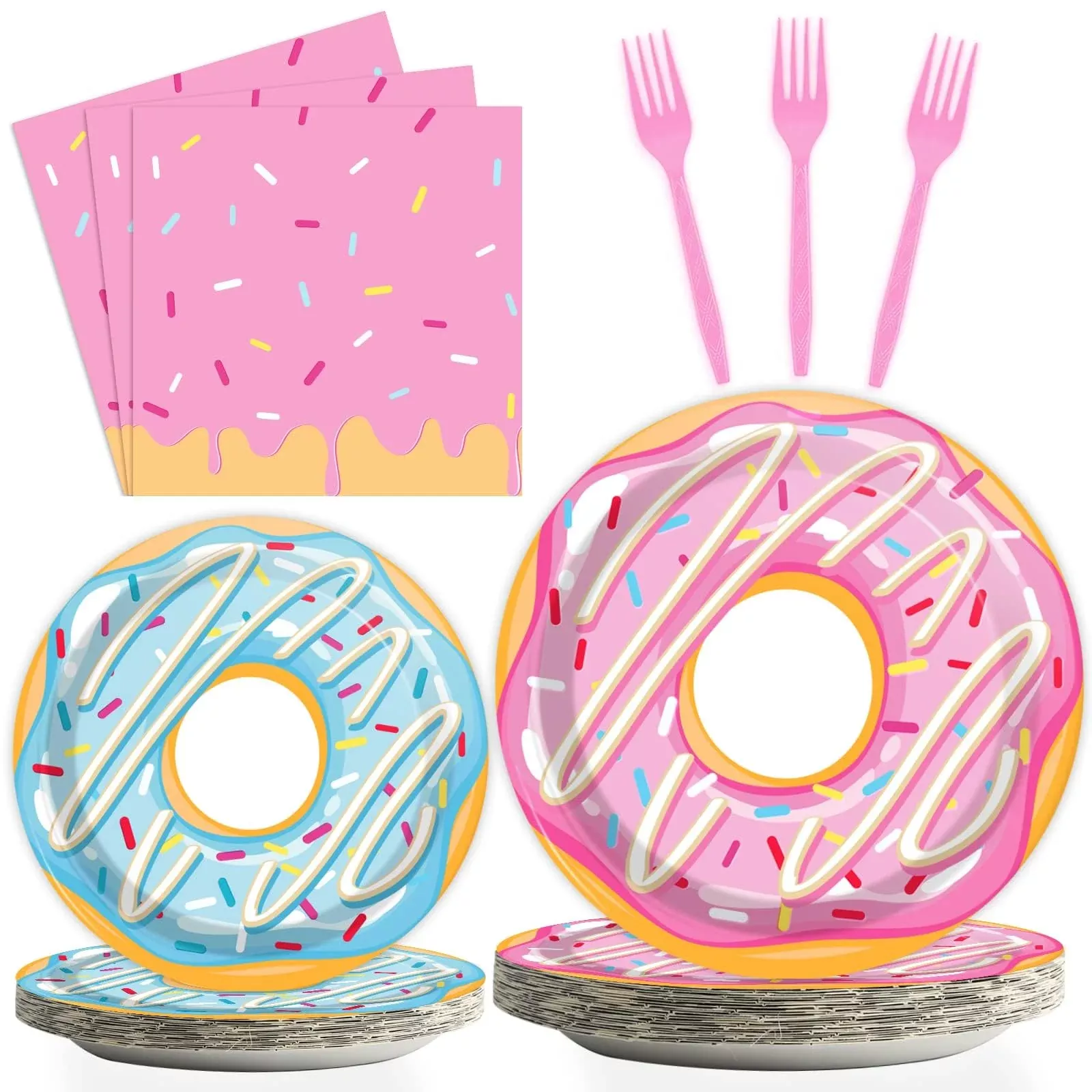 Tevxj Donut Themed Birthday Party Set 96pcs Pink Tableware