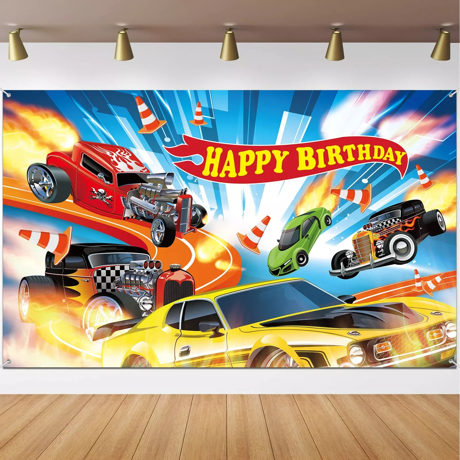 Tevxj Hot Car Birthday Backdrop Banner 6.1x3.6ft White