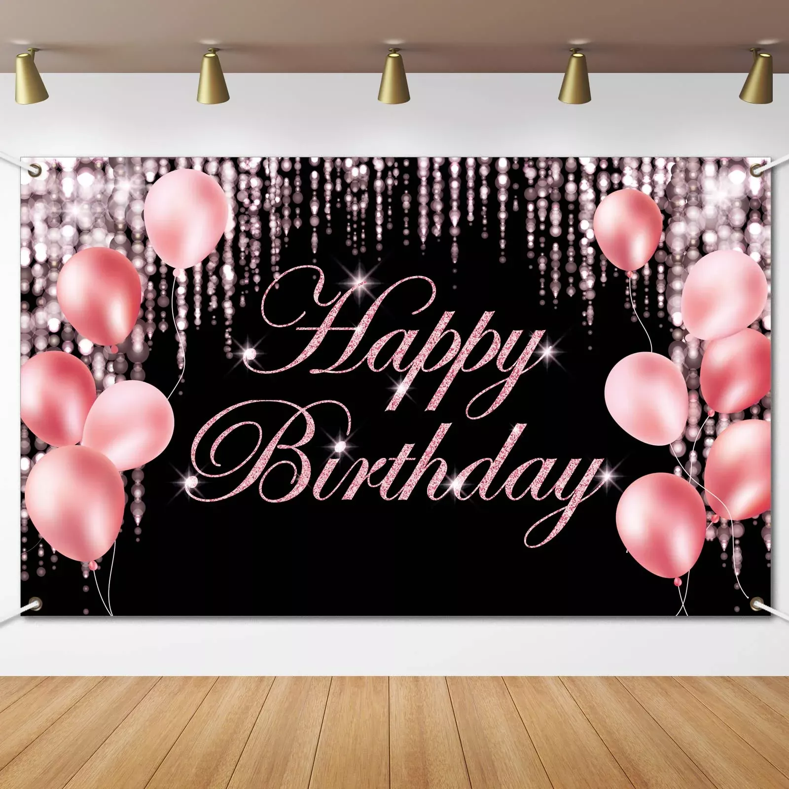 Tevxj Pink Birthday Backdrop Banner 6.1x3.6ft Large Polyester