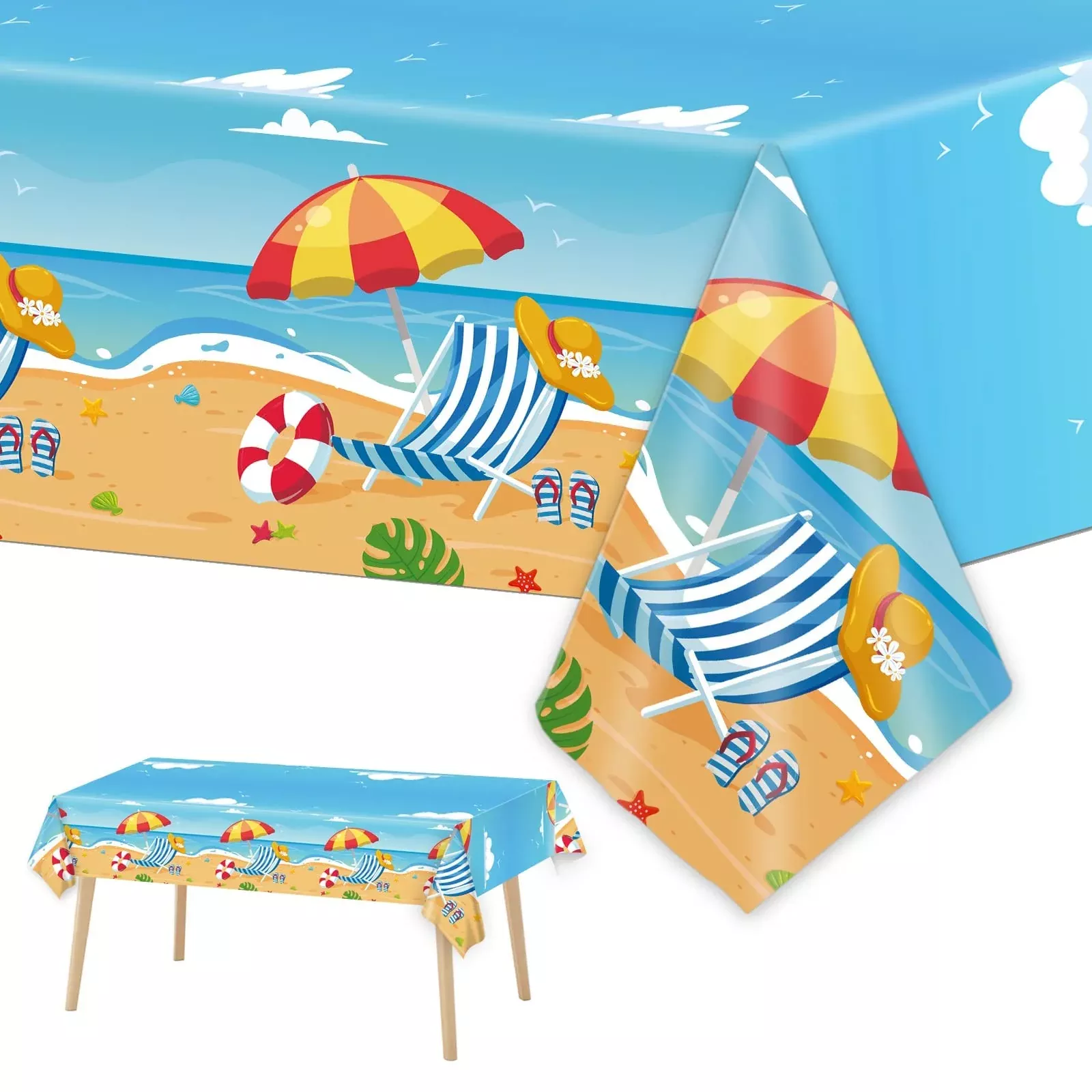 Tevxj Summer Beach Tablecloths for Parties, 54"x108", Plastic,
