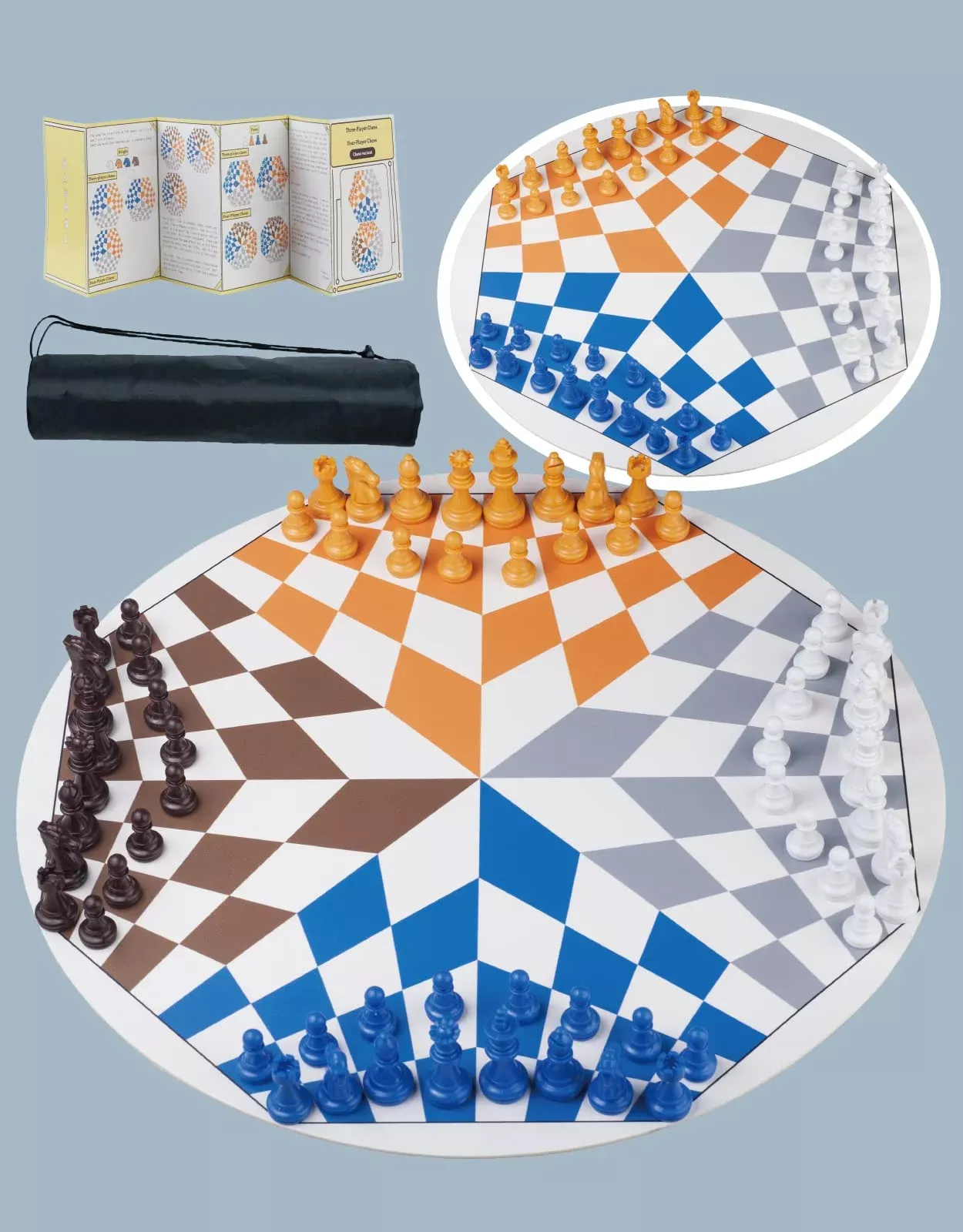 Three Or Four Players Chess Set:A Leather Game Mat + 4 Packs Of Pieces