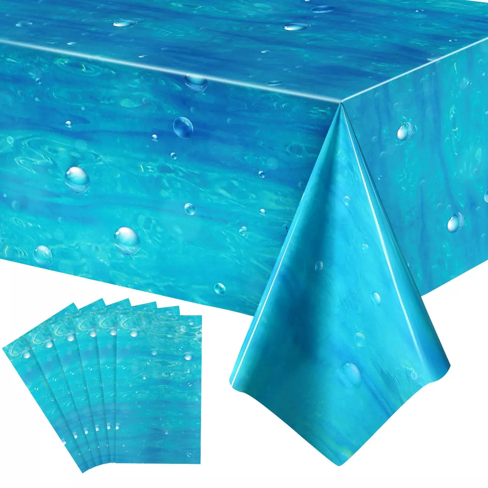 Tiamon Ocean Plastic Table Cover 54x108 Inch Blue 6 Pieces