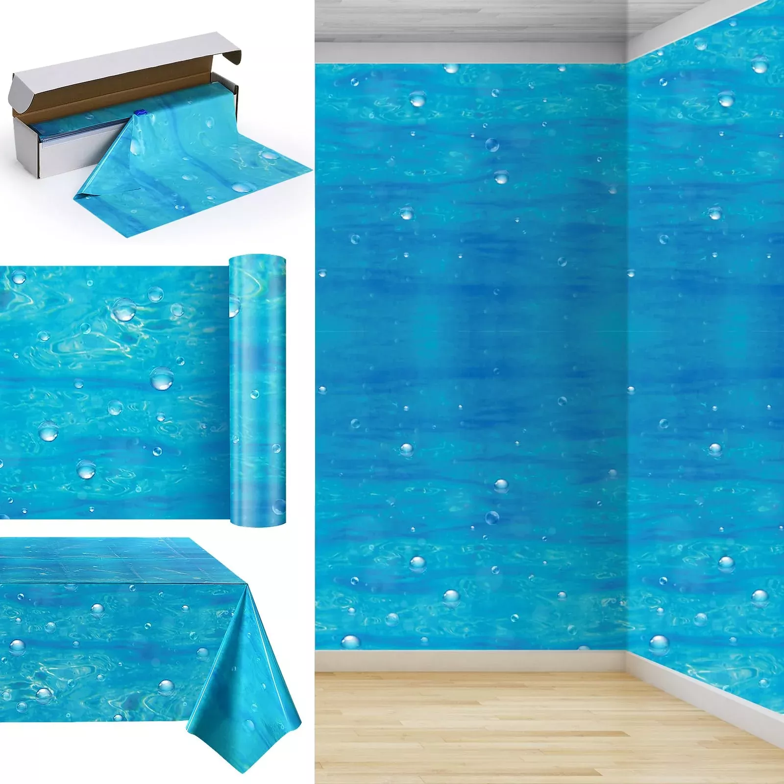 Tiamon Ocean Table Cover 54" x 100' Plastic Blue for Parties