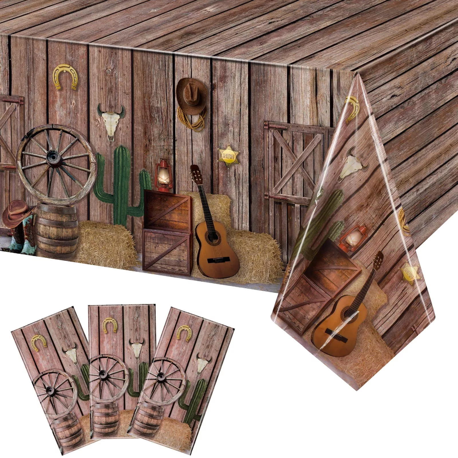 Tiamon Western Cowboy Table Covers Retro 54x108" Plastic 3-Pack