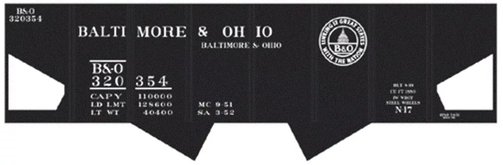 Tichy Train Group 10026 HO Scale Baltimore & Ohio Class N17 2 Bay Hopper Decals