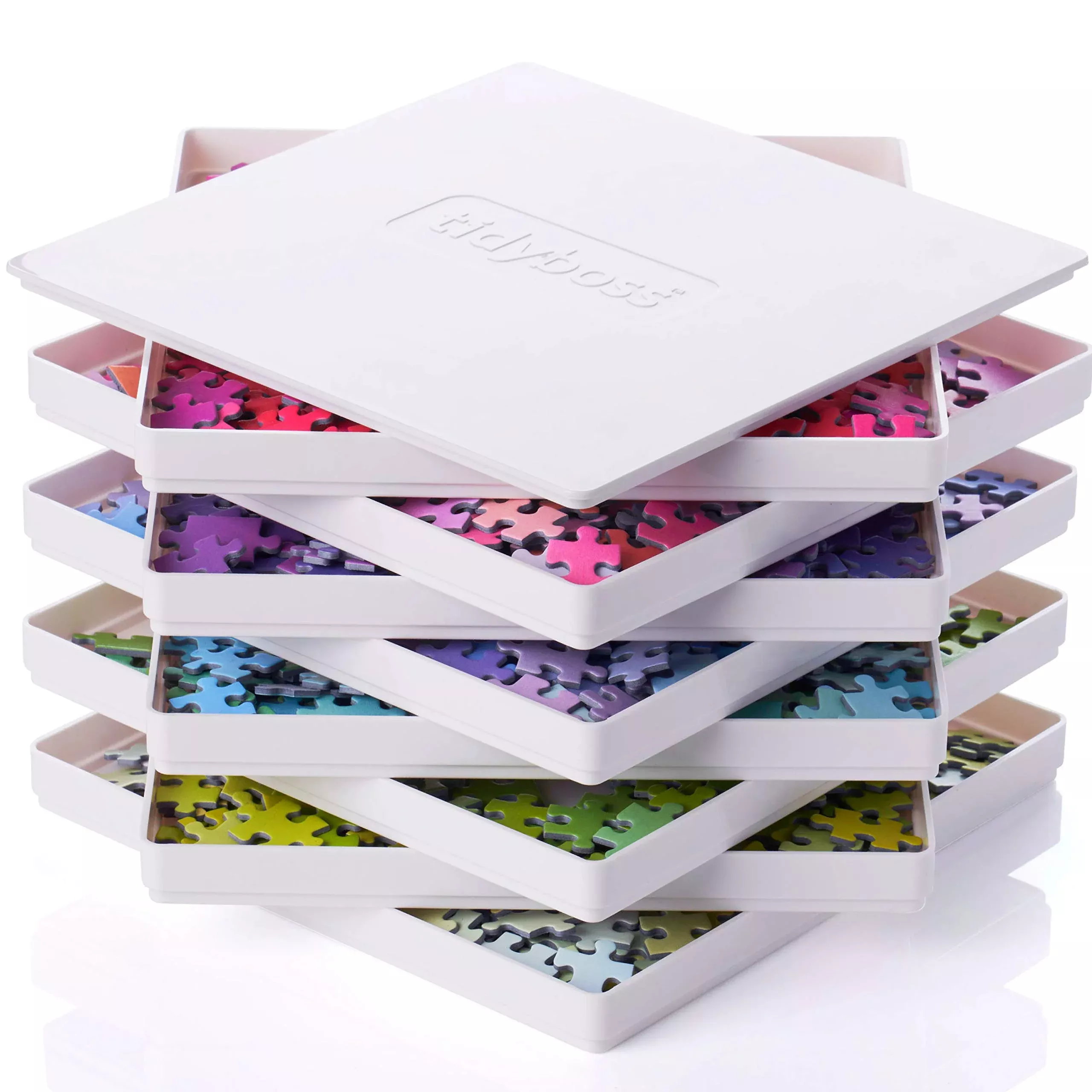 TIDYBOSS Puzzle Organizer Trays for 1500 Piece Puzzles, White,