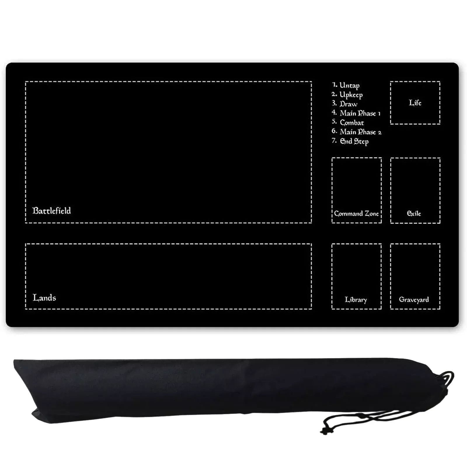 Time Walker Black Rubber Board Games Playmat, One Size, White Lines De