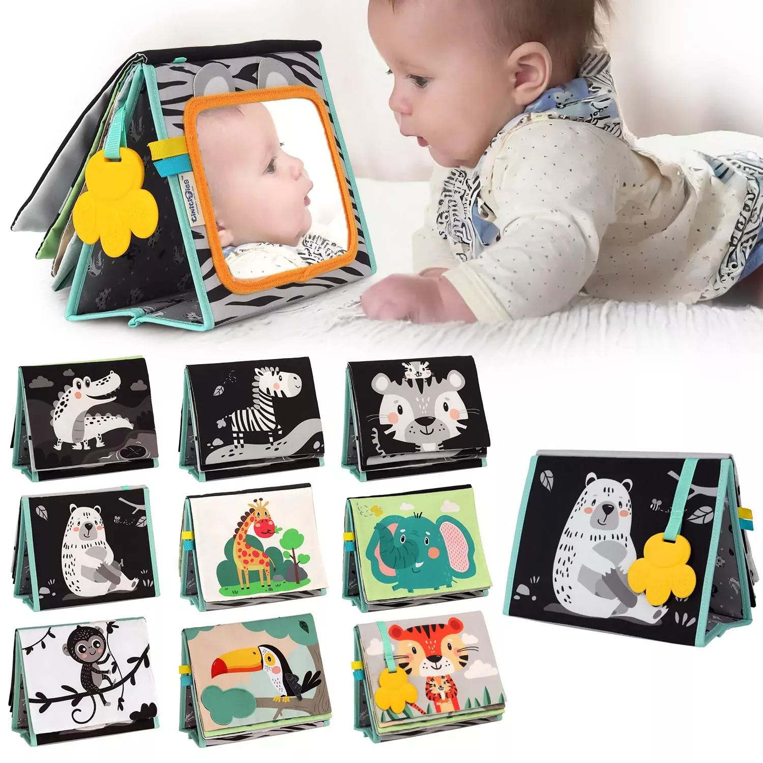 TINITIGIES Tummy Time Mirror for Babies - Large Black & White Safe Mir