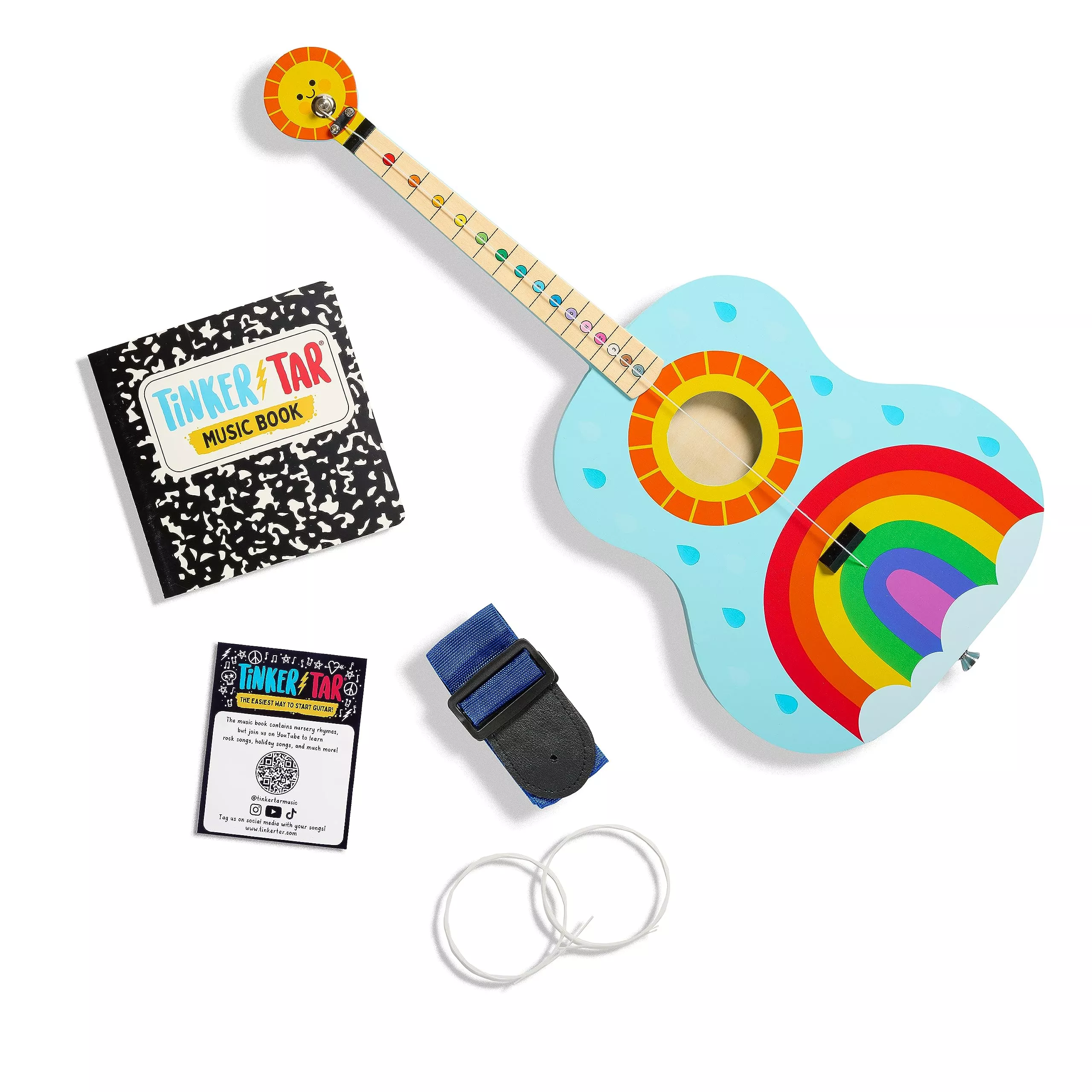 TinkerTar Rainbow Acoustic Guitar - 1 Stringed Toy Instrument for Kids