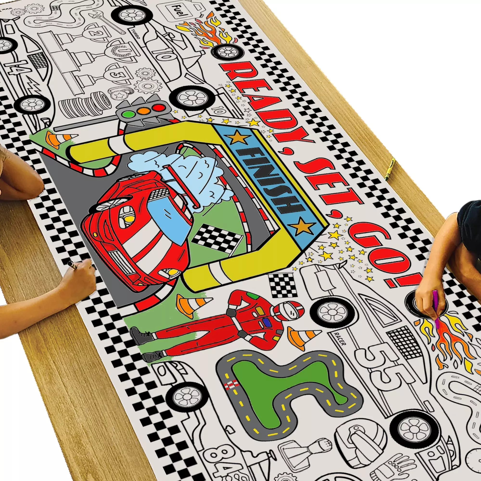 Tiny Expressions Giant Race Car Coloring Tablecloth 30" x 72"