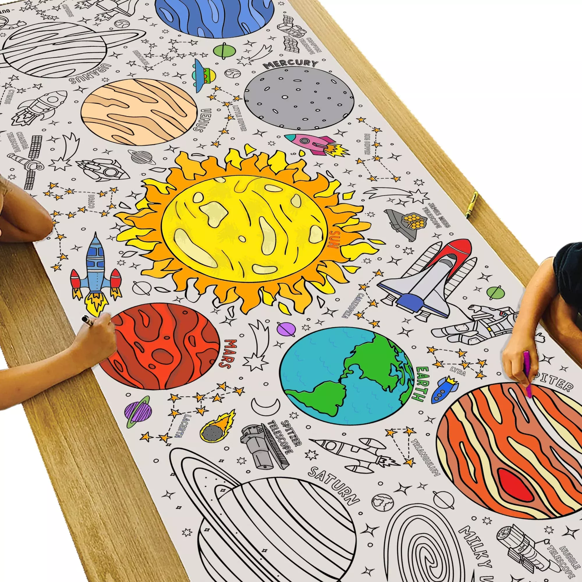Tiny Expressions Outer Space Coloring Tablecloth 30"x72" Rectangular