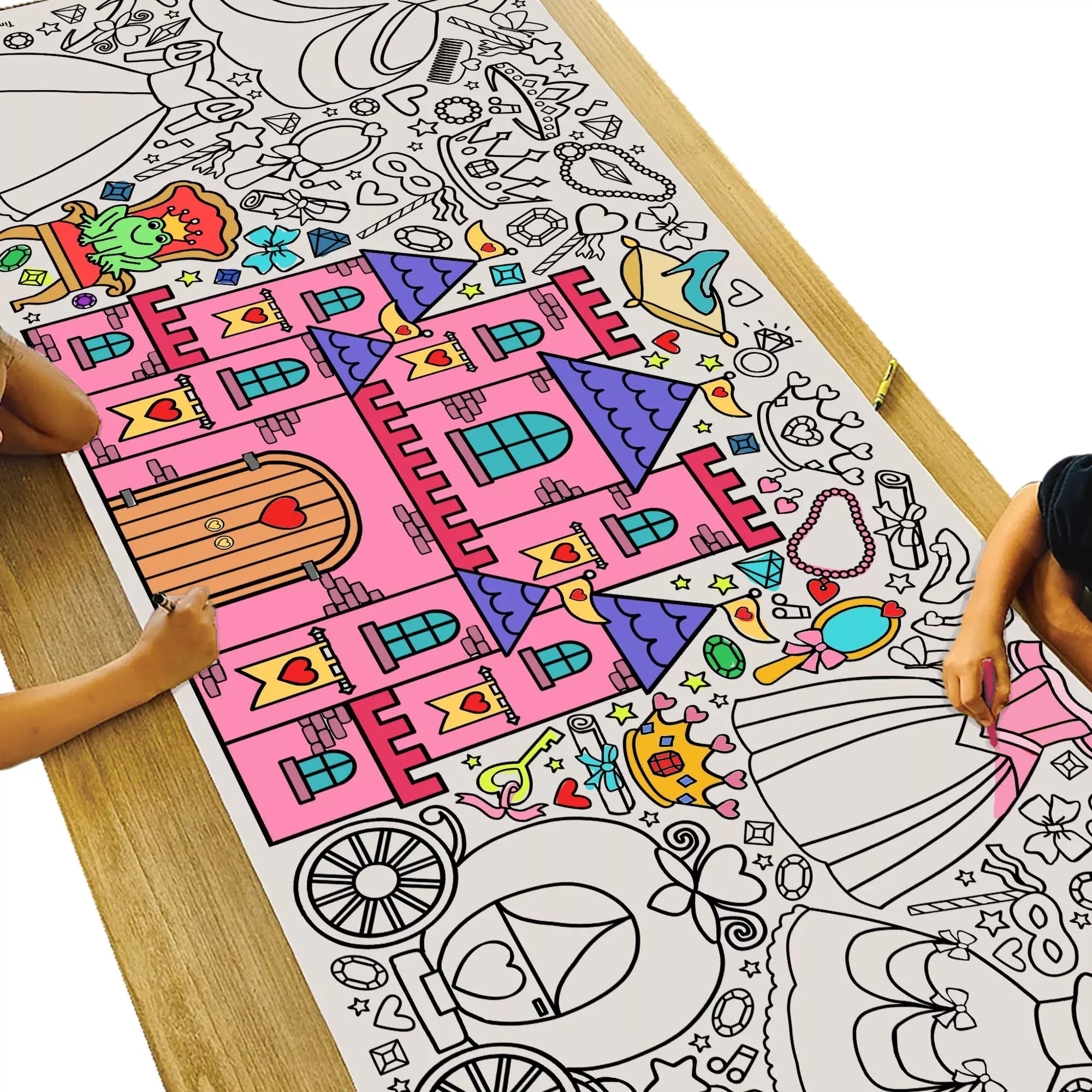 Tiny Expressions Princess Coloring Tablecloth 30" x 72" Durable Paper