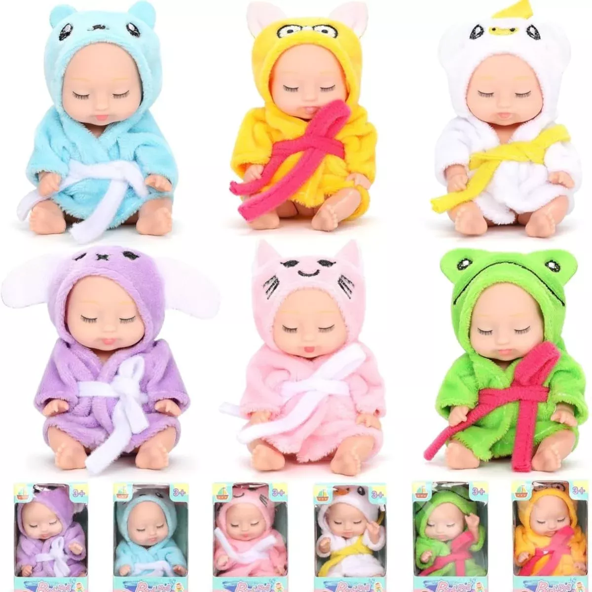 TISDEN Mini Baby Dolls Set - 6pcs 4" PVC Dolls with Unique Clothes