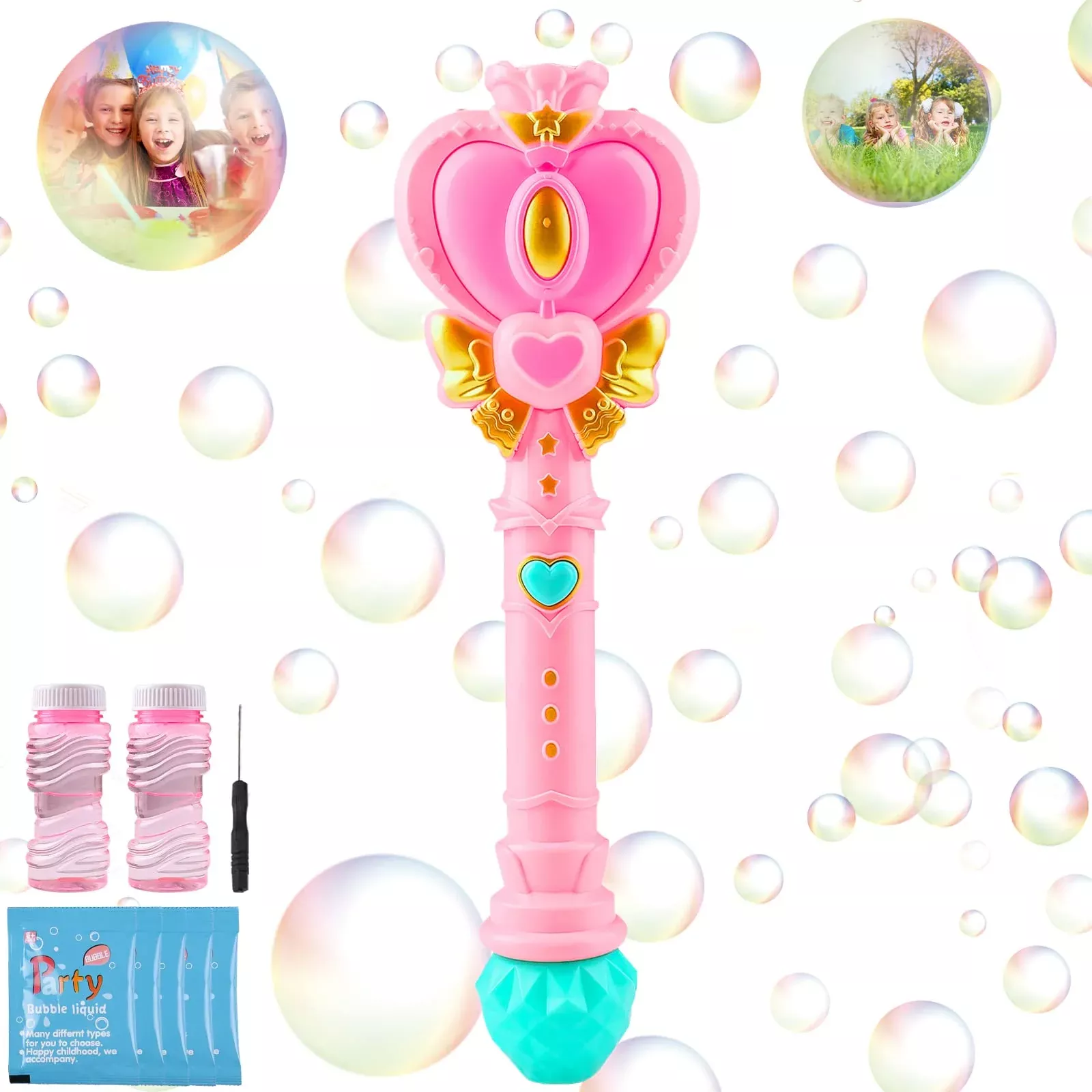 Tlkiaa Magic Bubble Wand Light Pink Automatic Bubble Machine 1x7x8 inches