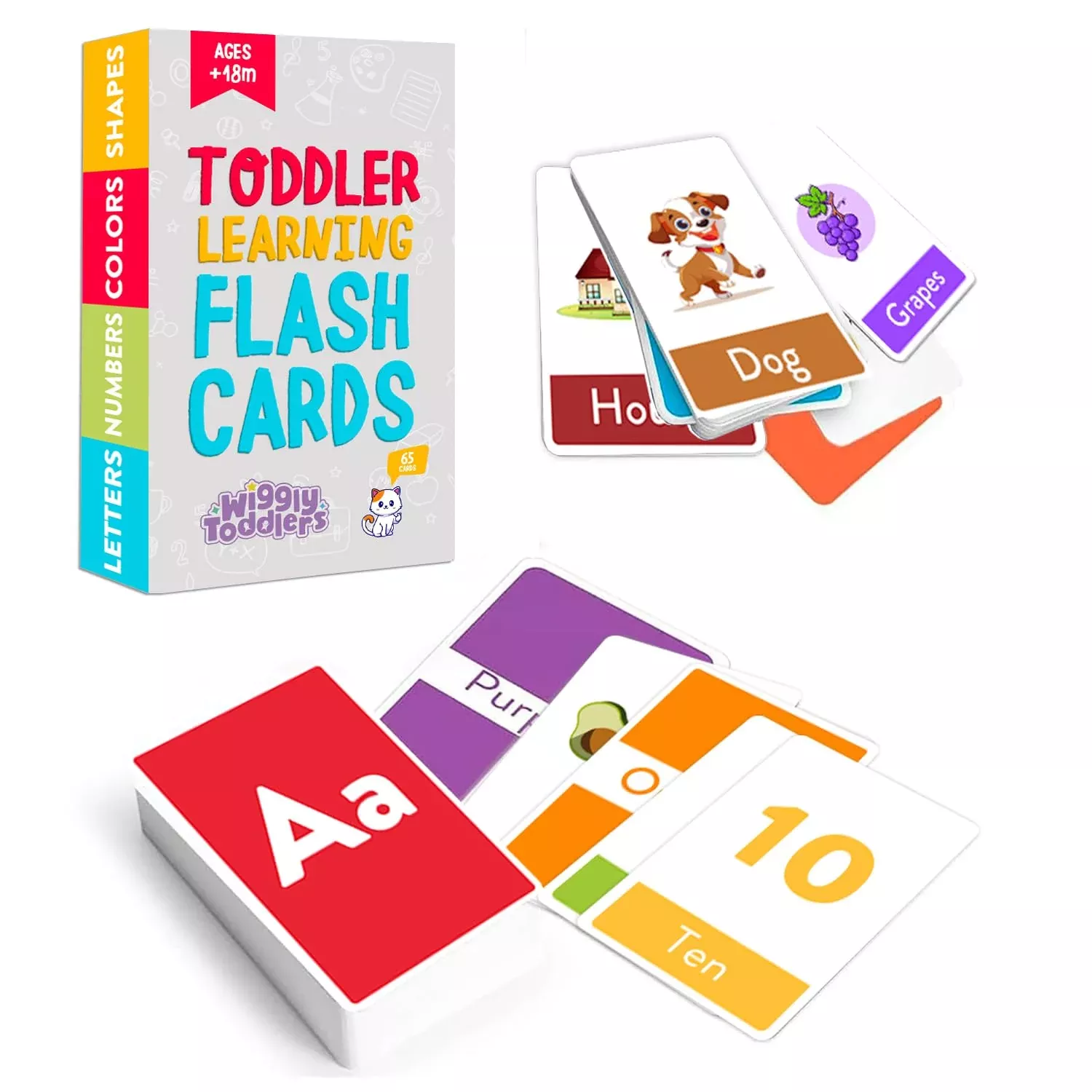 Toddler Flash Cards - Set Of 65 Animals, Colors, Shapes, Numbers And A