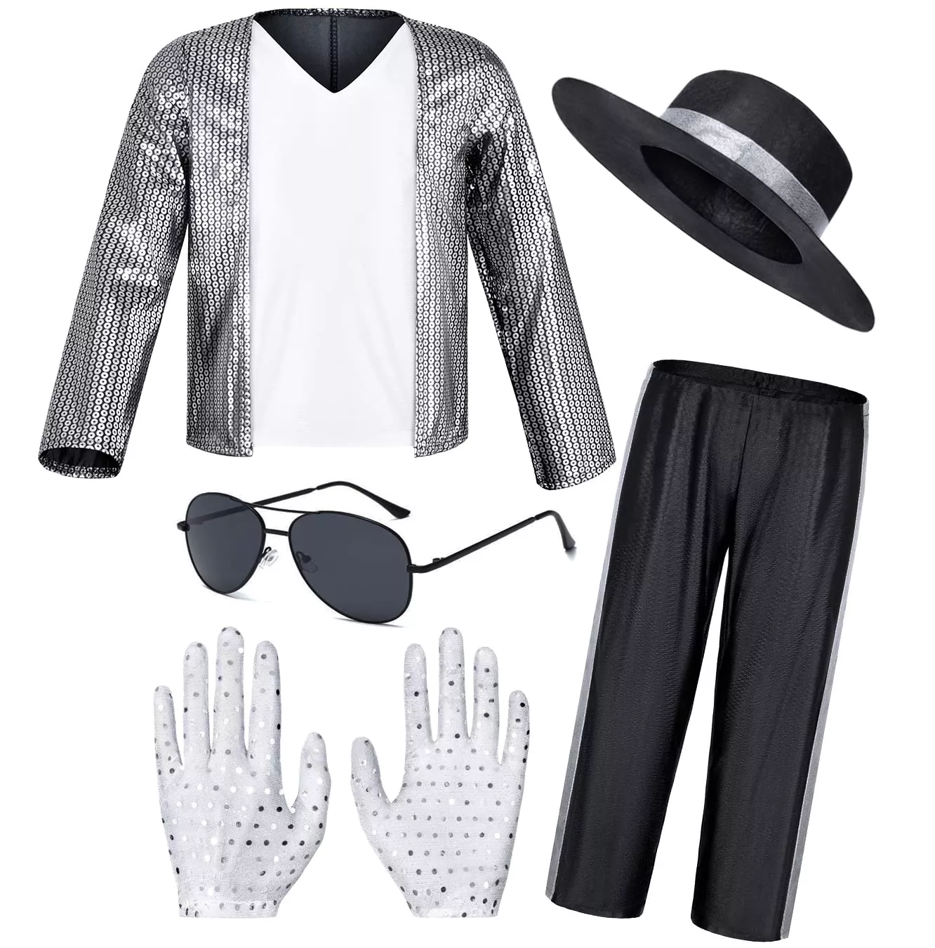 TOGROP 5PCS Sequin Costume Set for Kids, 11-12 Years,