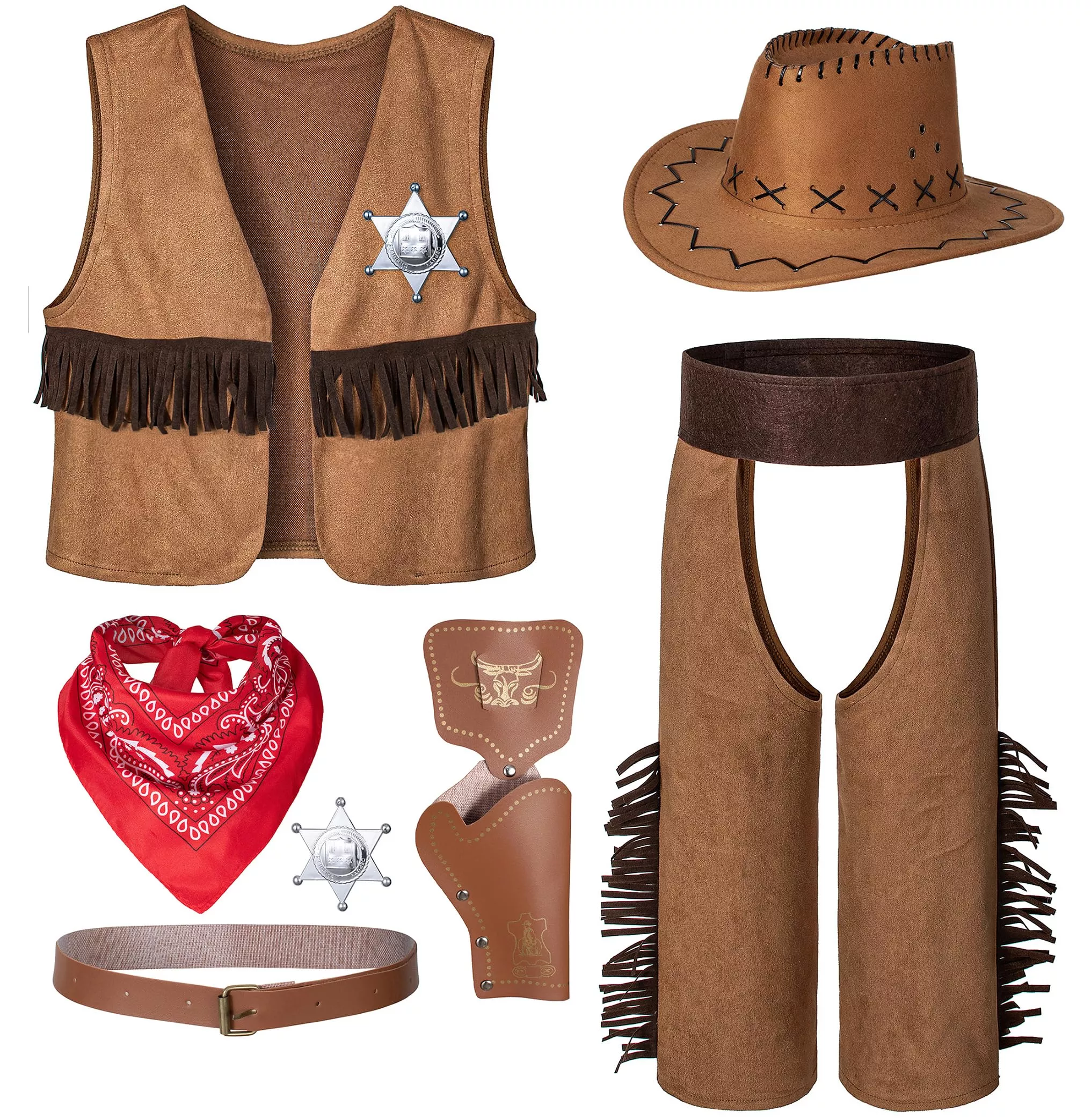 TOGROP Cowboy Costume Set for Kids, 7pcs, Size 8-10 Years