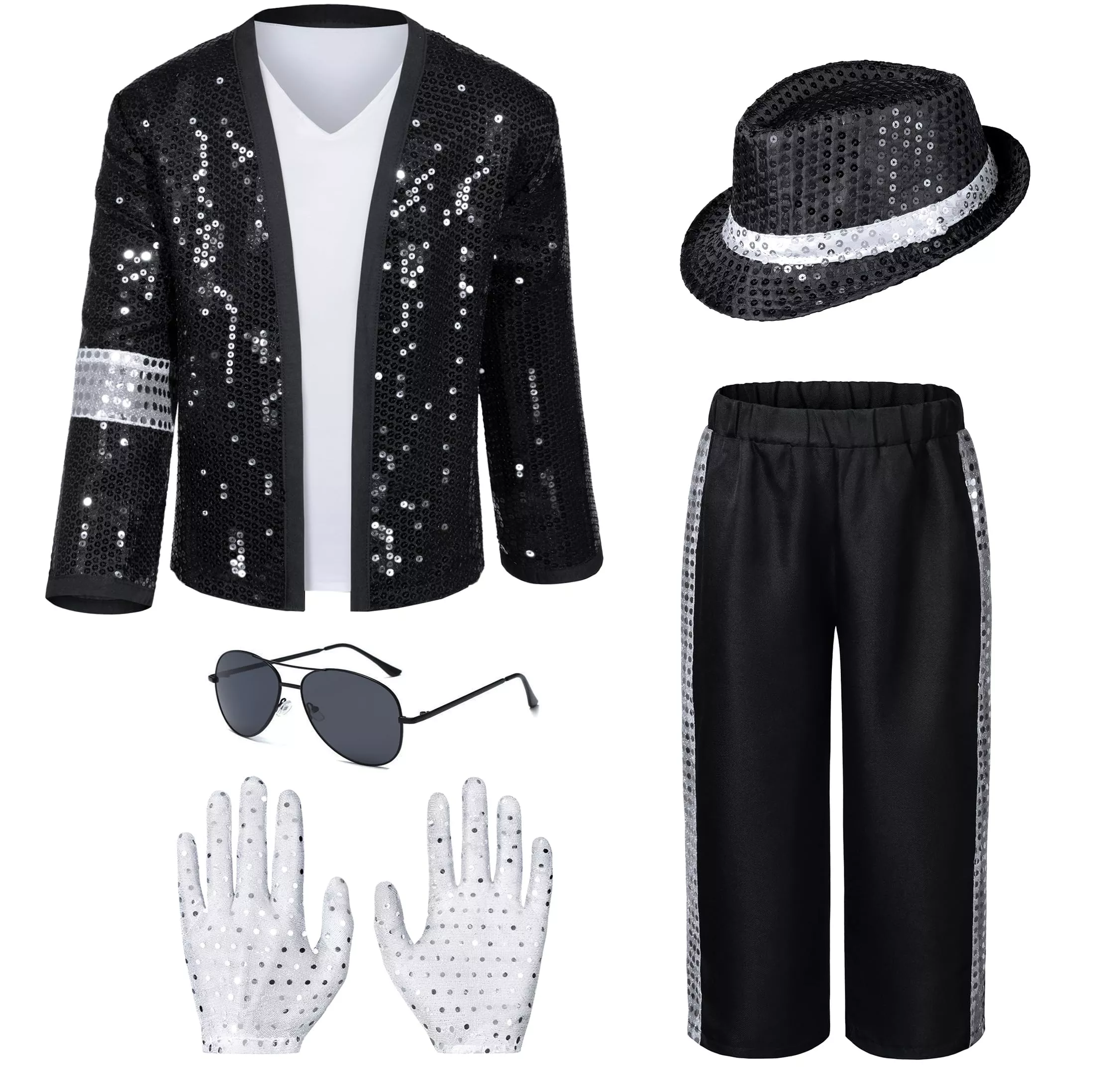 TOGROP Sequin Costume Set for Kids, 11-12 Years, Black,