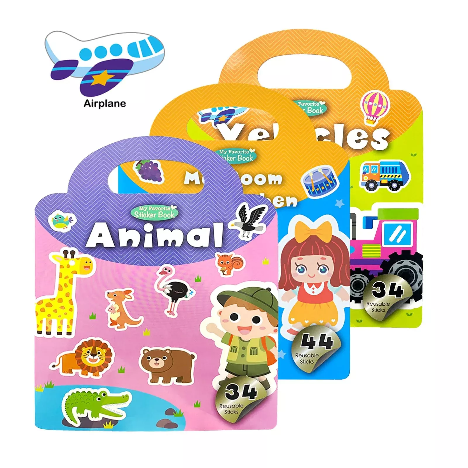 Towjug 3 Set Reusable Stickers Book For Toddles, Preschool Learning Ac