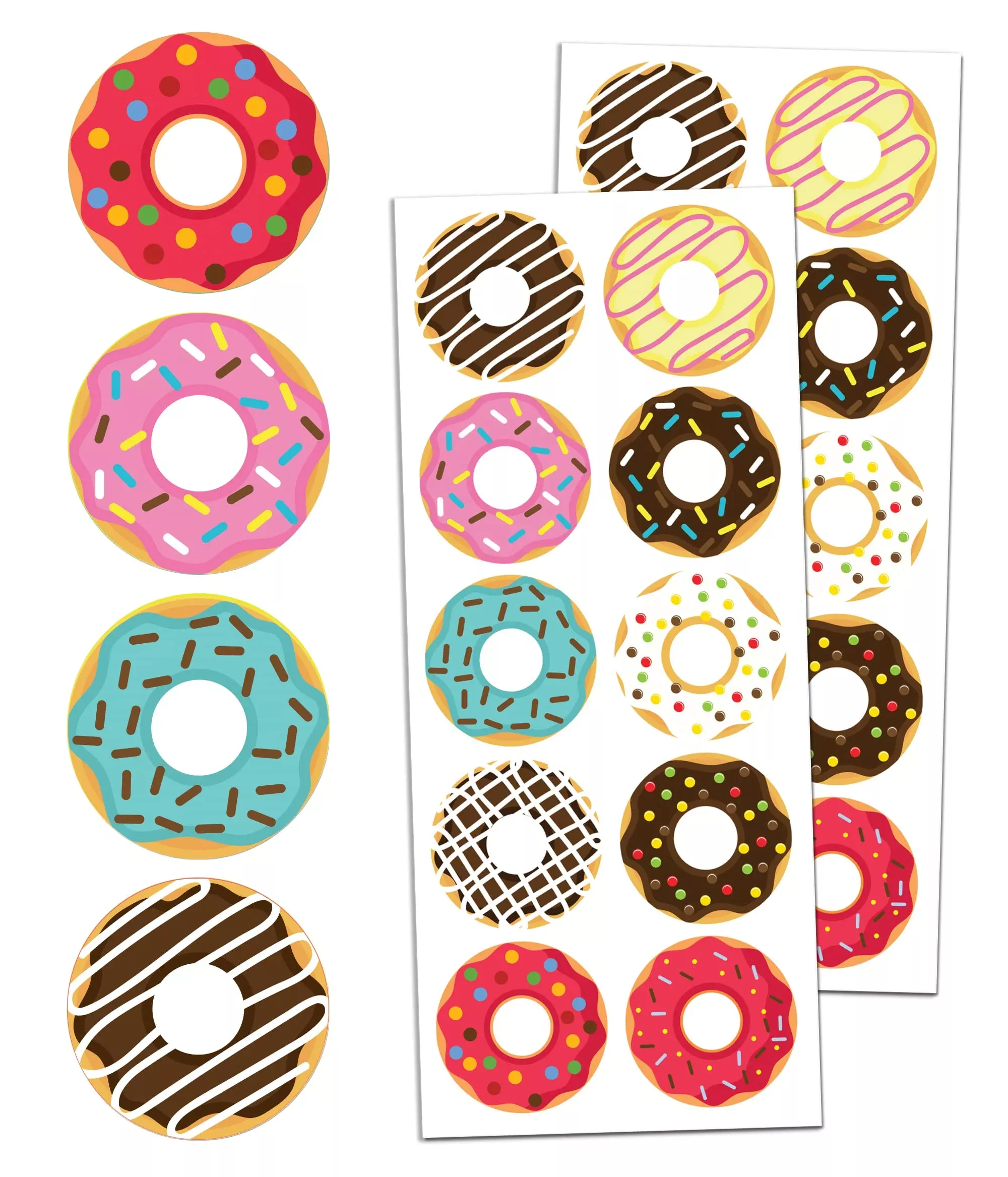 TownStix Donut Stickers - 10 Designs, 1.5" Diameter,