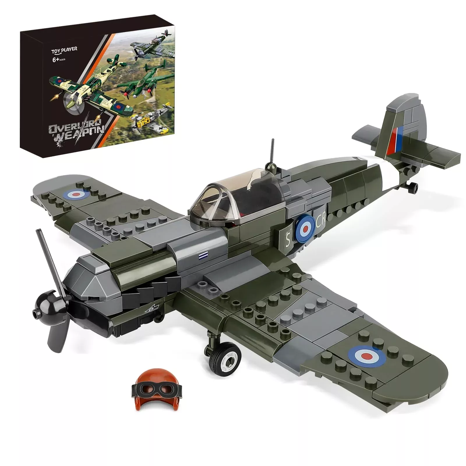 Toy Player Spitfire Fighter Military Ww2 Plane Building Set - With Sli
